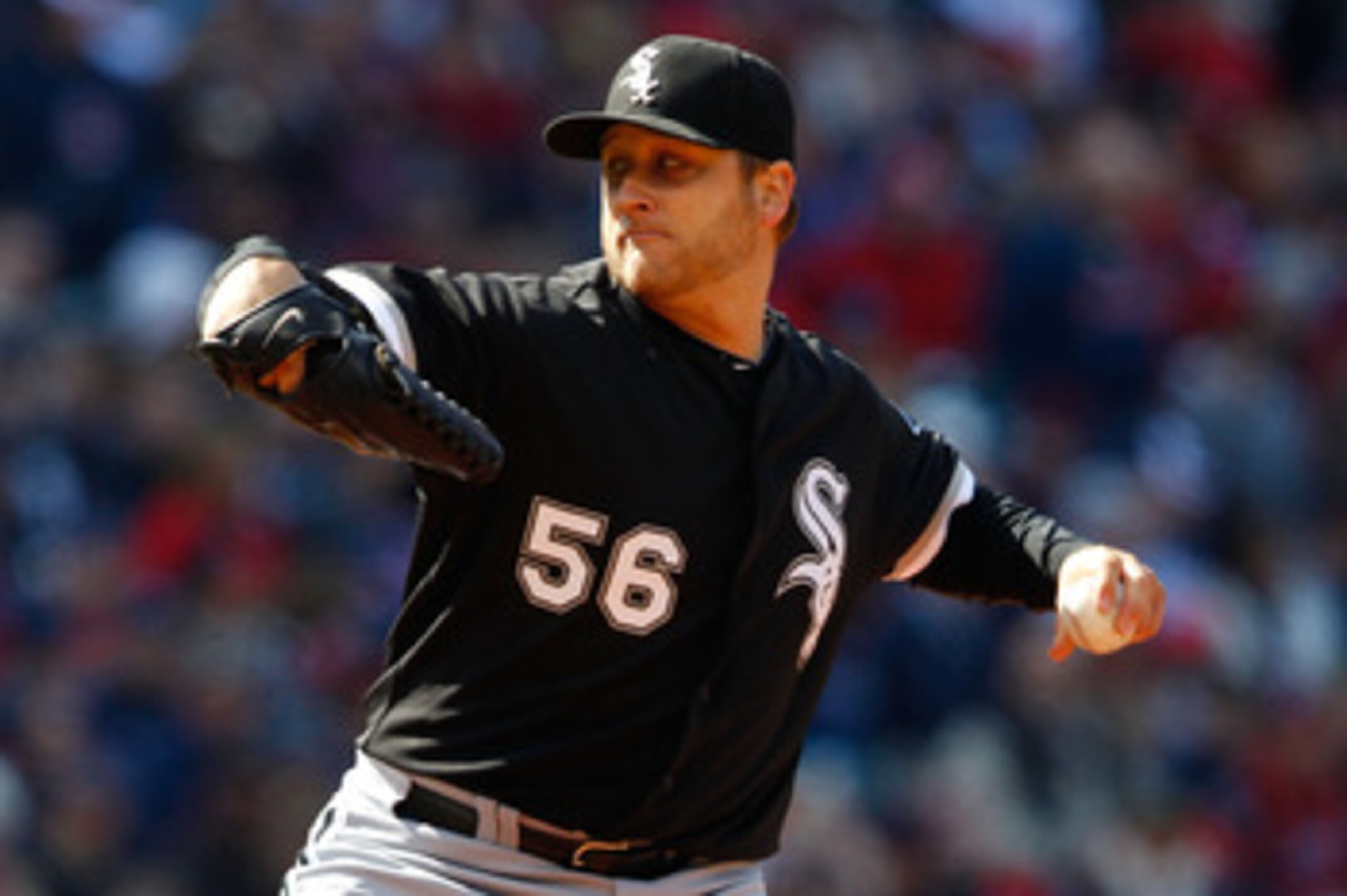CLEVELAND - APRIL 01:  Mark Buehrle #56 of the Chicago White Sox pitches against  the Cleveland Indians during the Opening Day game on April 1, 2011 at Progressive Field in Cleveland, Ohio.  (Photo by Jared Wickerham/Getty Images)