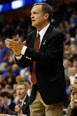 TULSA, OK - MARCH 18:  Head coach Lon Kruger of the UNLV Rebels looks on from the sidelines during the second round game against the Illinois Fighting Illini in the 2011 NCAA men's basketball tournament at BOK Center on March 18, 2011 in Tulsa, Oklahoma.