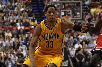 INDIANAPOLIS, IN - APRIL 23: Danny Granger #33 of the Indiana Pacers drives against the Chicago Bulls in Game Four of the Eastern Conference Quarterfinals in the 2011 NBA Playoffs at Conseco Fieldhouse on April 23, 2011 in Indianapolis, Indiana. The Pacer