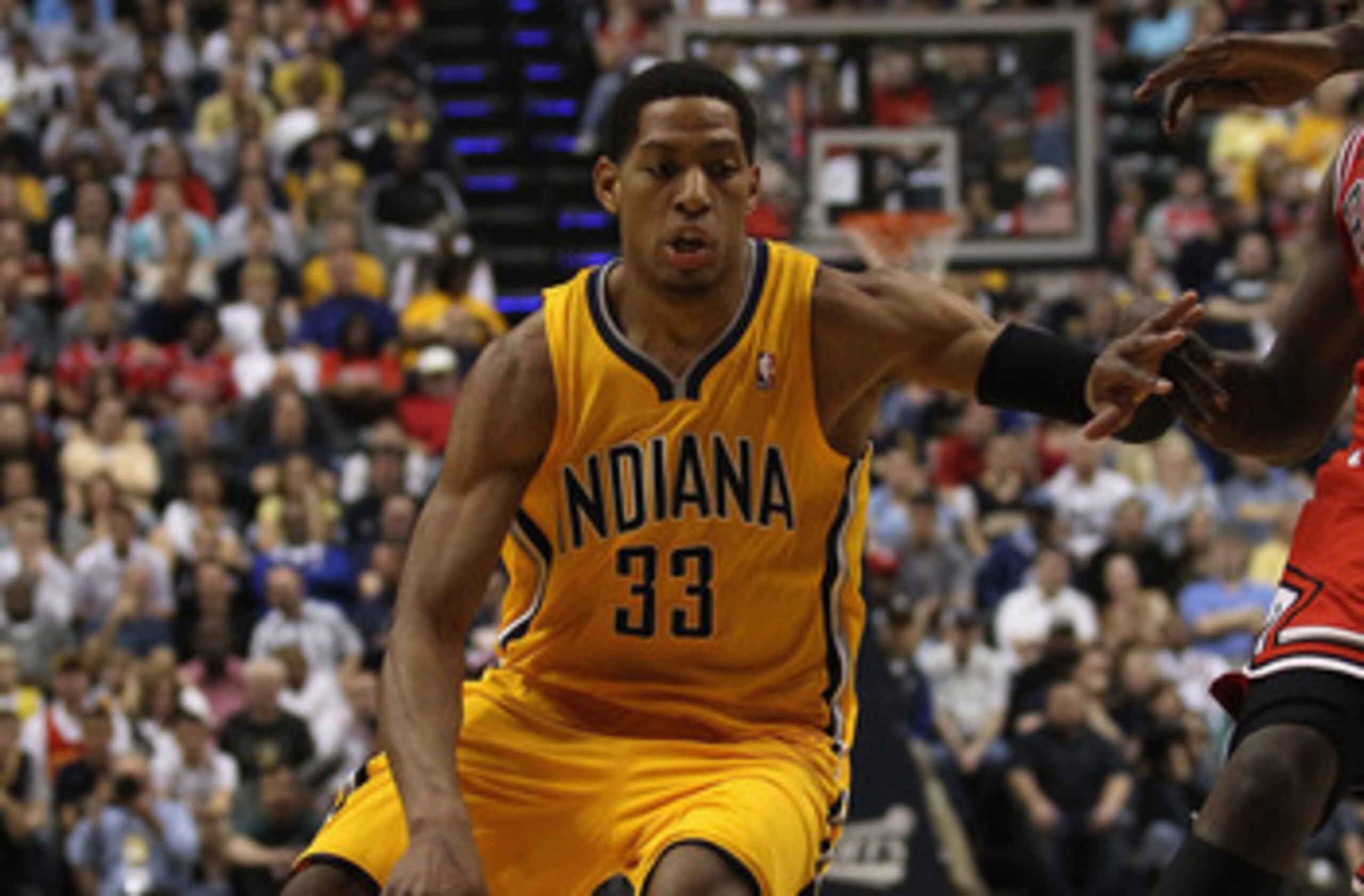 INDIANAPOLIS, IN - APRIL 23: Danny Granger #33 of the Indiana Pacers drives against the Chicago Bulls in Game Four of the Eastern Conference Quarterfinals in the 2011 NBA Playoffs at Conseco Fieldhouse on April 23, 2011 in Indianapolis, Indiana. The Pacer