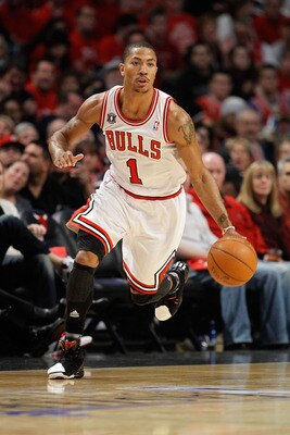 CHICAGO, IL - MAY 15:  Derrick Rose #1 of the Chicago Bulls brings the ball up court against the Miami Heat in Game One of the Eastern Conference Finals during the 2011 NBA Playoffs on May 15, 2011 at the United Center in Chicago, Illinois. NOTE TO USER: 