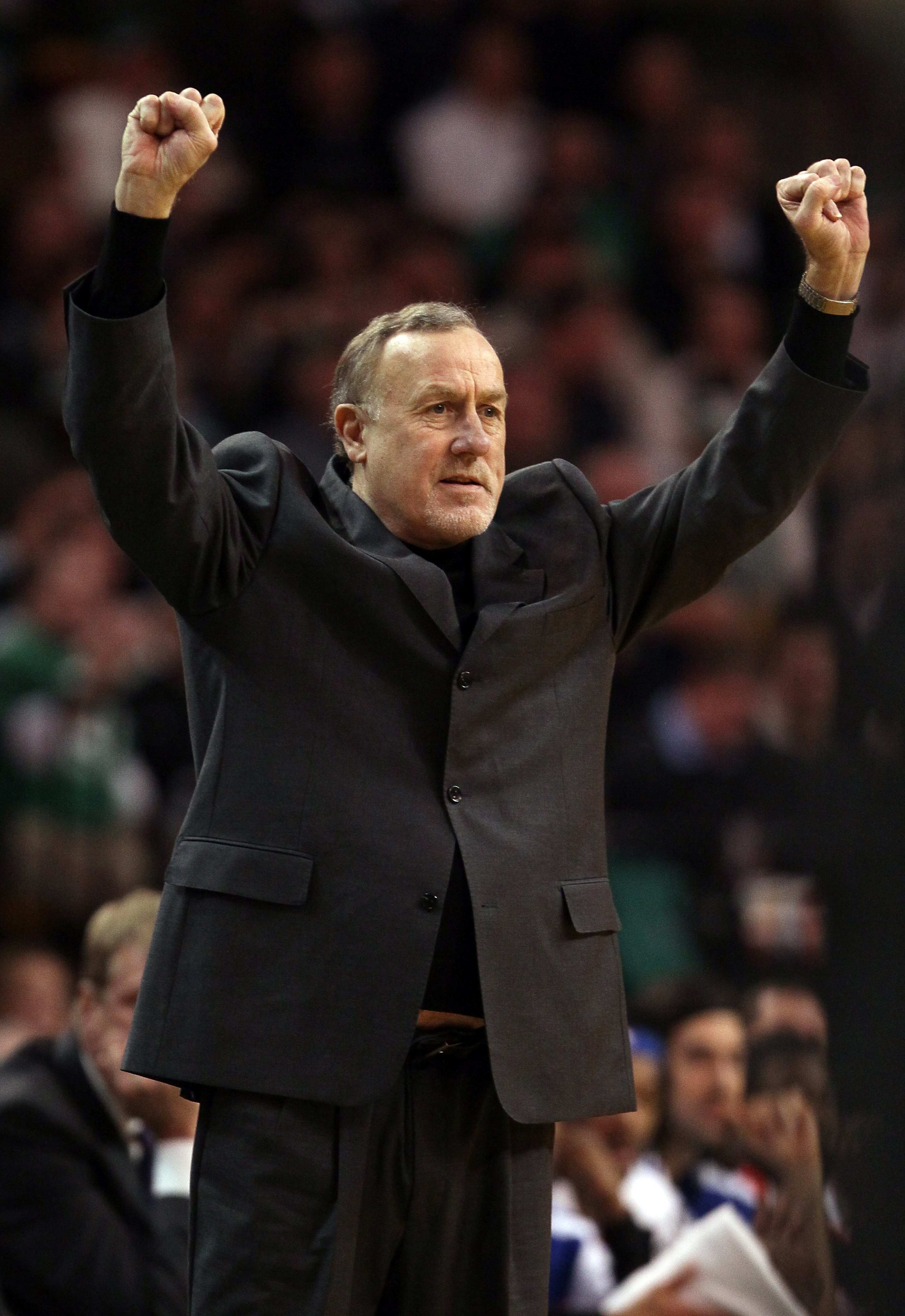 BOSTON, MA - JANUARY 10: Head coach Rick Adelman of the Houston Rockets signals a play in the first half against the Boston Celtics on January 10, 2011 at the TD Garden in Boston, Massachusetts. NOTE TO USER: User expressly acknowledges and agrees that, BOSTON, MA - JANUARY 10: Head coach Rick Adelman of the Houston Rockets signals a play in the first half against the Boston Celtics on January 10, 2011 at the TD Garden in Boston, Massachusetts. NOTE TO USER: User expressly acknowledges and agrees that,