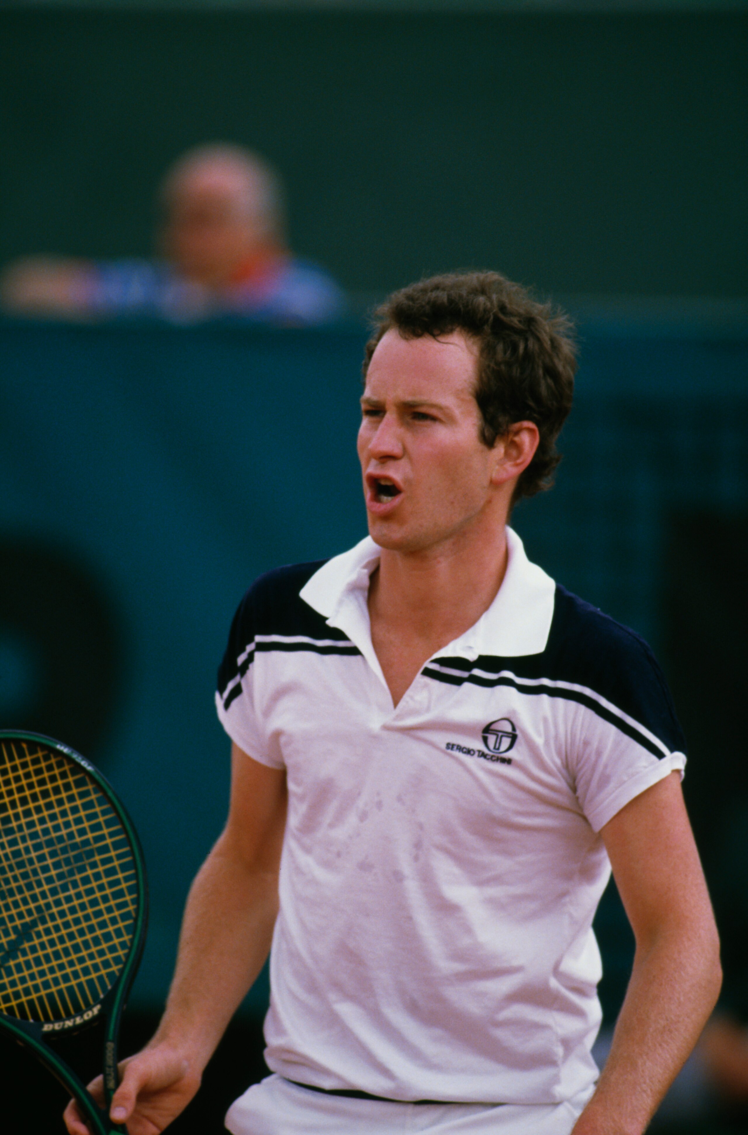 American tennis player John McEnroe during the men's singles final of the Tournoi de Roland-Garros (French Open) against Ivan Lendl, at the Stade Roland Garros, Paris, June 1984. Lendl won the match 3-6, 2-6, 6-4, 7-5, 7-5.
(Photo by Steve Powell/Getty Im