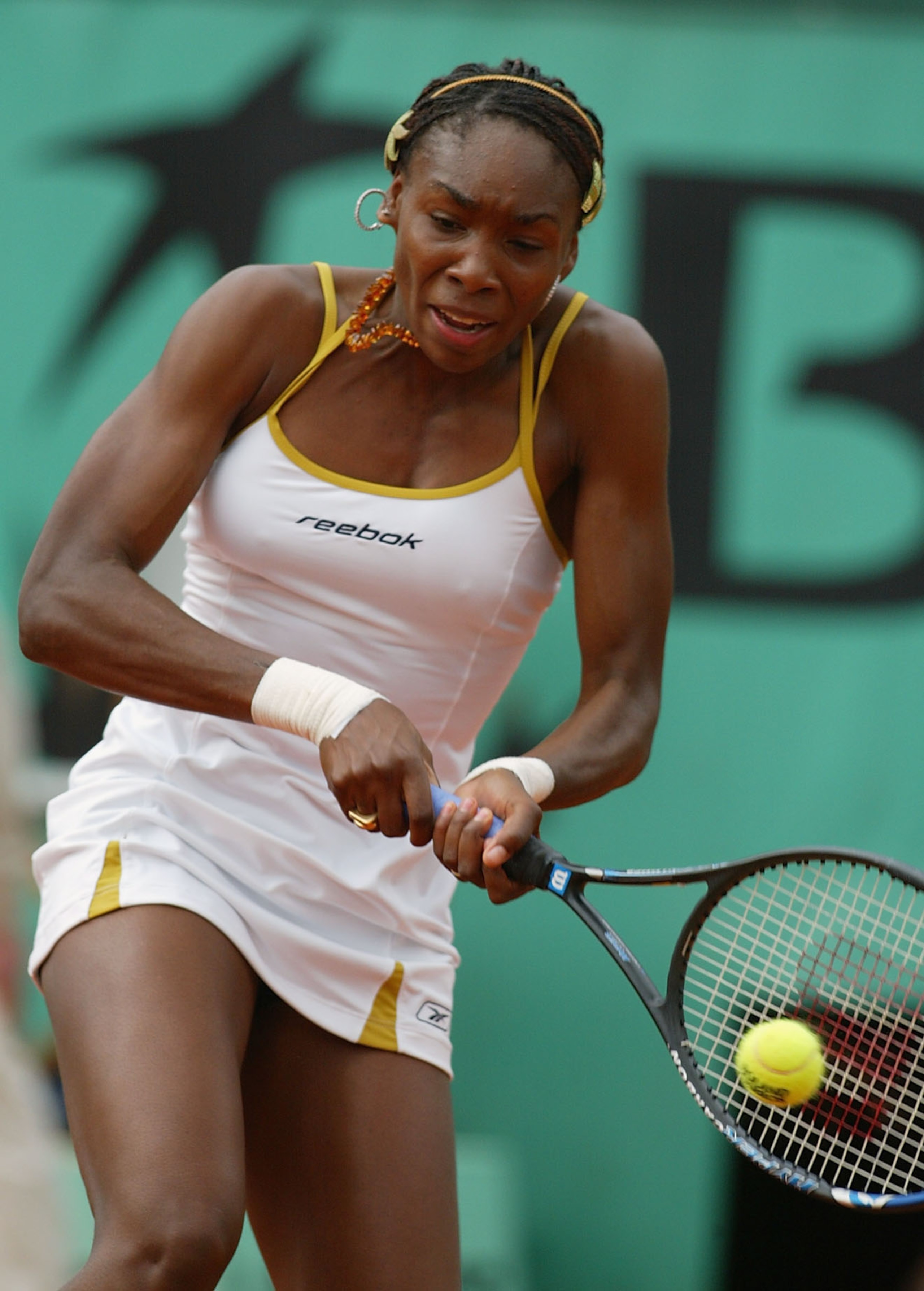 Paris - MAY 29:  Venus Williams of the USA in action against Wynne Prakusya of Indonesia in the womens singles during the second round  of the French Open at Roland Garros in Paris on May 29, 2002. (Photo by Phil Cole/Getty Images)