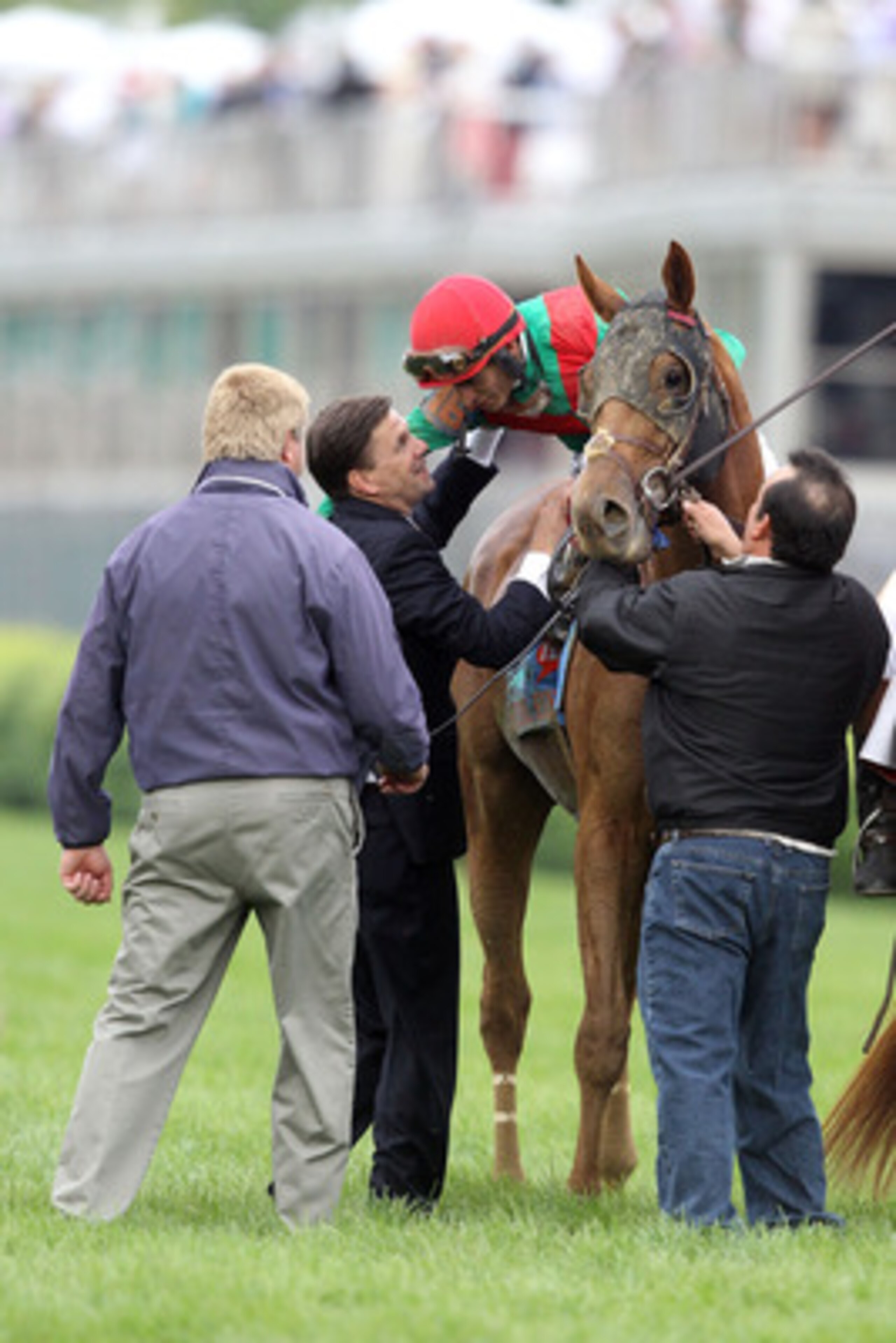 LOUISVILLE, KY - MAY 07:  Jockey John Velazquez, riding Animal Kingdom #16, celebrates with H. Graham Motion after winning the 137th Kentucky Derby at Churchill Downs on May 7, 2011 in Louisville, Kentucky.  (Photo by Matthew Stockman/Getty Images)