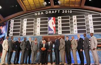 NEW YORK - JUNE 24:  NBA Draft prospects stand with NBA Commisioner David Stern prior to the NBA Draft at Madison Square Garden on June 24, 2010 in New York City. NOTE TO USER: User expressly acknowledges and agrees that, by downloading and or using this 