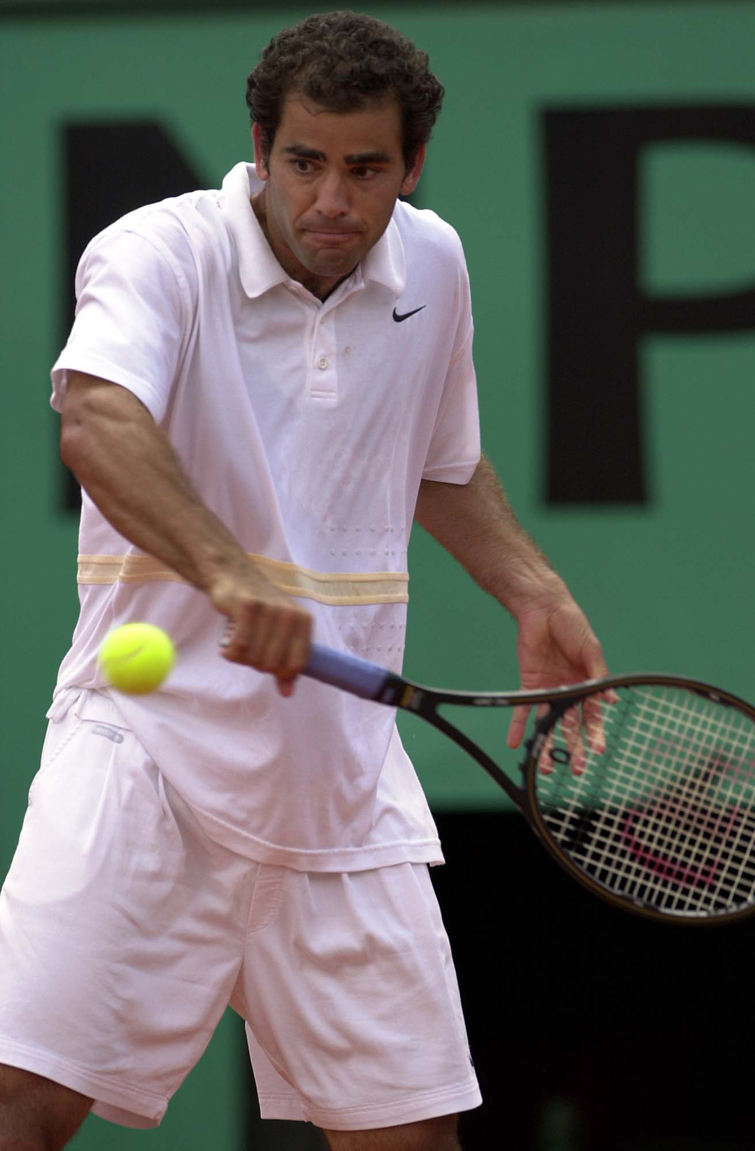 31 May 2001:  Pete Sampras of the USA returns in his second round match against Galo Blanco of Spain during the French Open Tennis at Roland Garros, Paris, France....DIGITAL IMAGE. Mandatory Credit: Clive Brunskill/ALLSPORT