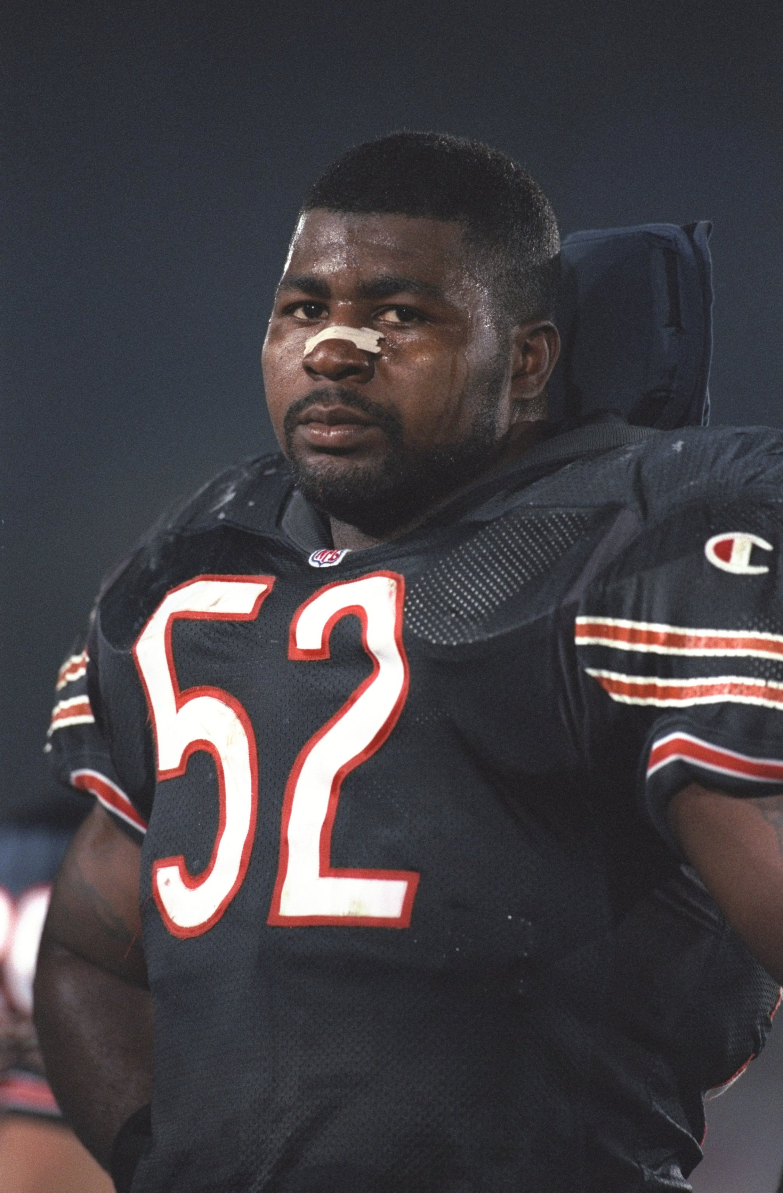 2 Sep 1996:  Linebacker Bryan Cox of the Chicago Bears looks on from the sideline during an offensive series in the Bears 22-6 victory over the Dallas Cowboys at Soldier Field in Chicago, Illinois.  Mandatory Credit: Jonathan Daniel  /Allsport