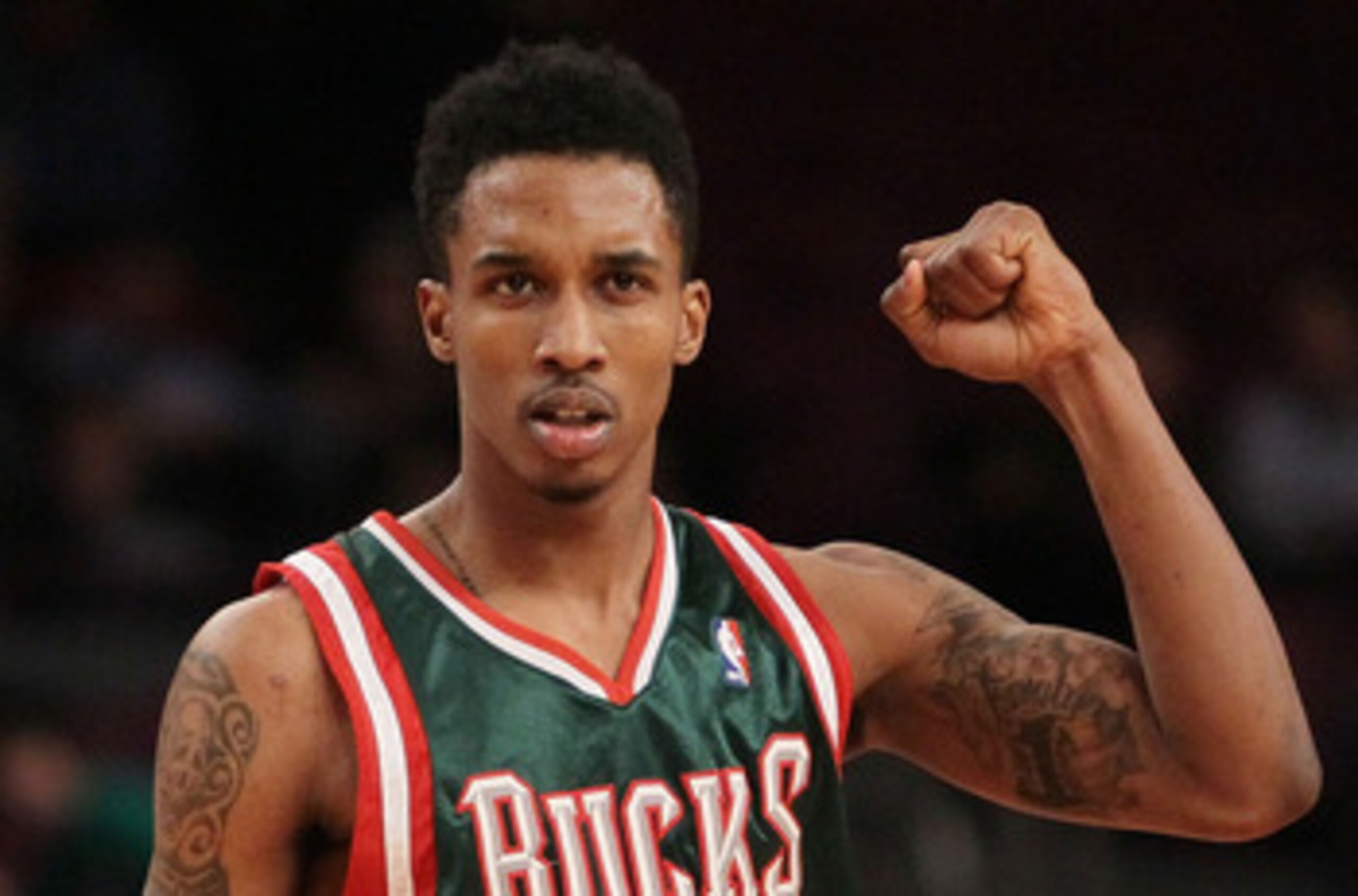 NEW YORK - FEBRUARY 05: Brandon Jennings #3 of the Milwaukee Bucks celebrates victory over the New York Knicks at Madison Square Garden February 5, 2010 in New York City. NOTE TO USER: User expressly acknowledges and agrees that, by downloading and/or usi