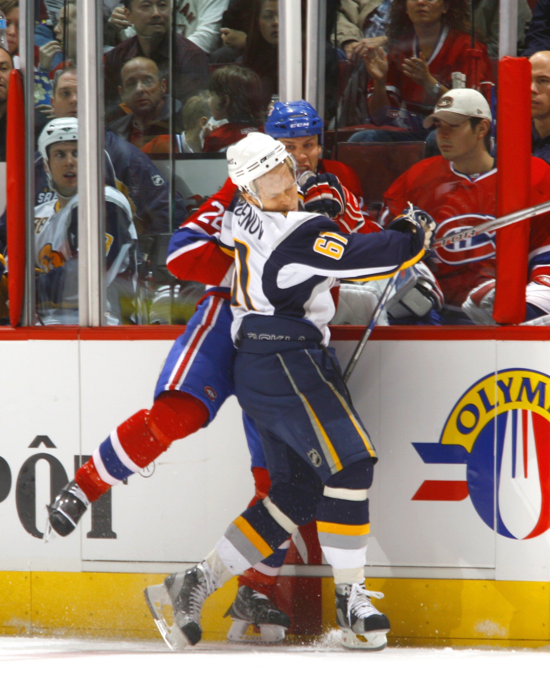 MONTREAL, CANADA - OCTOBER 20: Steve Begin #22 of the Montreal Canadiens takes a roughing penalty for a punch to the head of Maxim Afinogenov #61 of the Buffalo Sabres during second period action of a game on October 20, 2007 at the Bell Centre in Montr MONTREAL, CANADA - OCTOBER 20: Steve Begin #22 of the Montreal Canadiens takes a roughing penalty for a punch to the head of Maxim Afinogenov #61 of the Buffalo Sabres during second period action of a game on October 20, 2007 at the Bell Centre in Montr