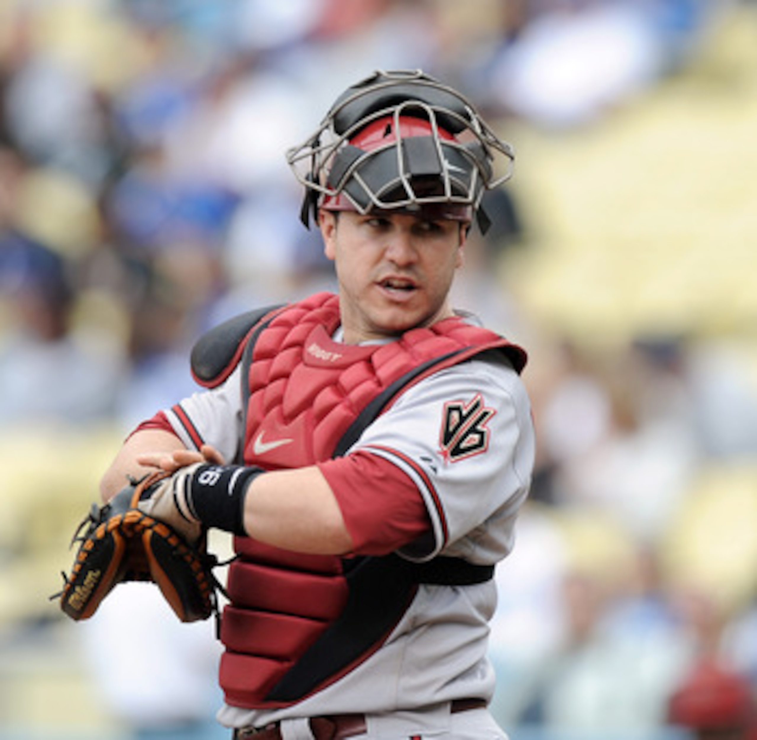 LOS ANGELES, CA - MAY 14:  Miguel Montero #26 of the Arizona Diamondbacks behind the plate against the Los Angeles Dodgers at Dodger Stadium on May 14, 2011 in Los Angeles, California.  (Photo by Harry How/Getty Images)