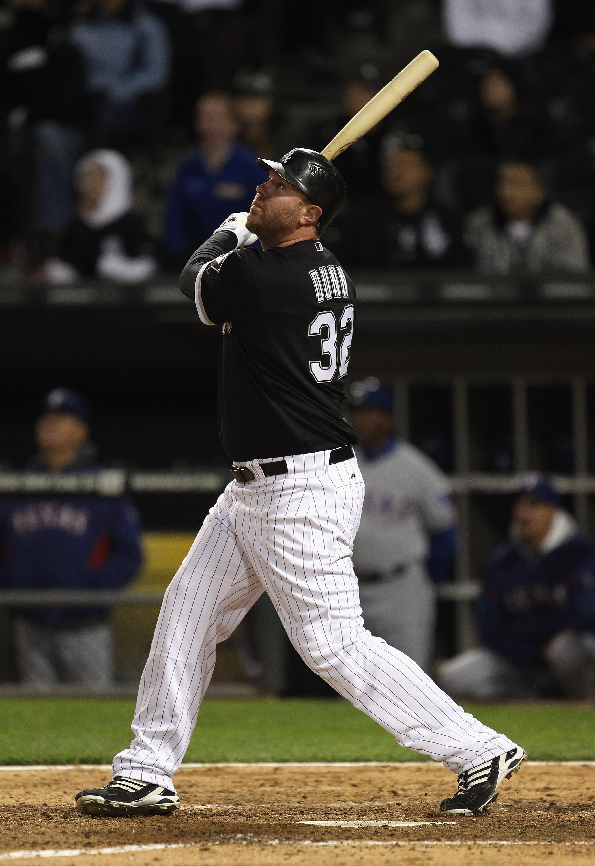 CHICAGO, IL - MAY 16: Adam Dunn #32 of the Chicago White Sox takes a swing against the Texas Rangers at U.S. Cellular Field on May 16, 2011 in Chicago, Illinois. The Rangers defeated the White Sox 4-0. (Photo by Jonathan Daniel/Getty Images)