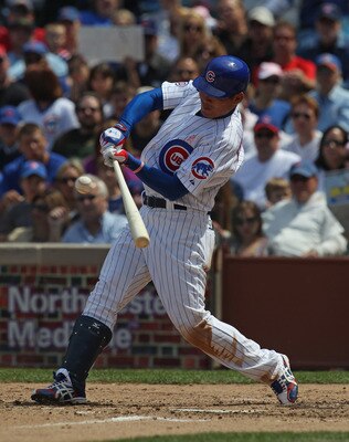 CHICAGO, IL - MAY 08  Kosuke Fukudome #1 of the Chicago Cubs hits the ball against the Cincinnati Reds at Wrigley Field on May 8, 2011 in Chicago, Illinois. The Reds defeated the Cubs 2-0. (Photo by Jonathan Daniel/Getty Images)