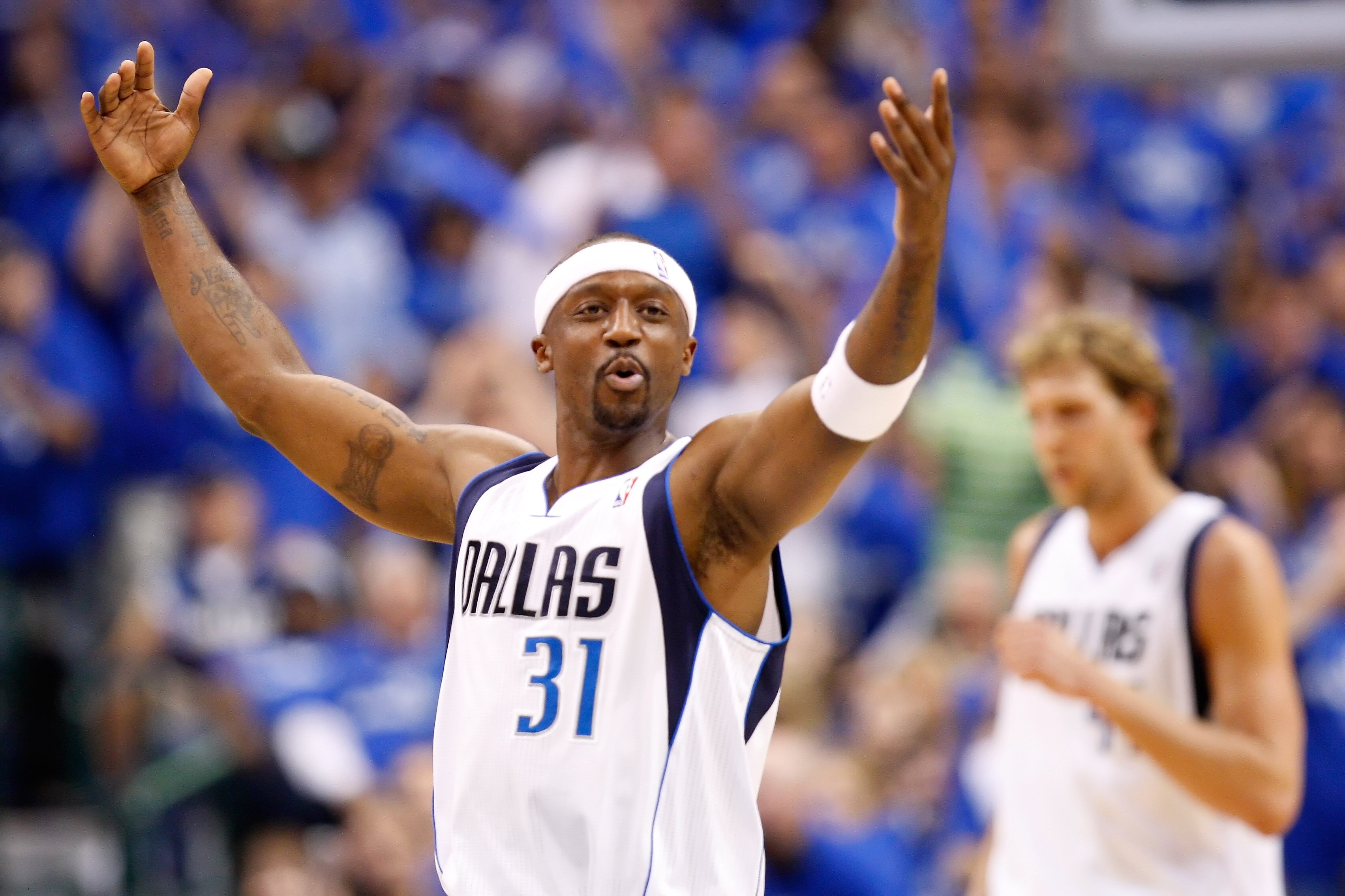 DALLAS, TX - MAY 17: Jason Terry #31 of the Dallas Mavericks reacts in the first half while taking on the Oklahoma City Thunder in Game One of the Western Conference Finals during the 2011 NBA Playoffs at American Airlines Center on May 17, 2011 in Dalla DALLAS, TX - MAY 17: Jason Terry #31 of the Dallas Mavericks reacts in the first half while taking on the Oklahoma City Thunder in Game One of the Western Conference Finals during the 2011 NBA Playoffs at American Airlines Center on May 17, 2011 in Dalla