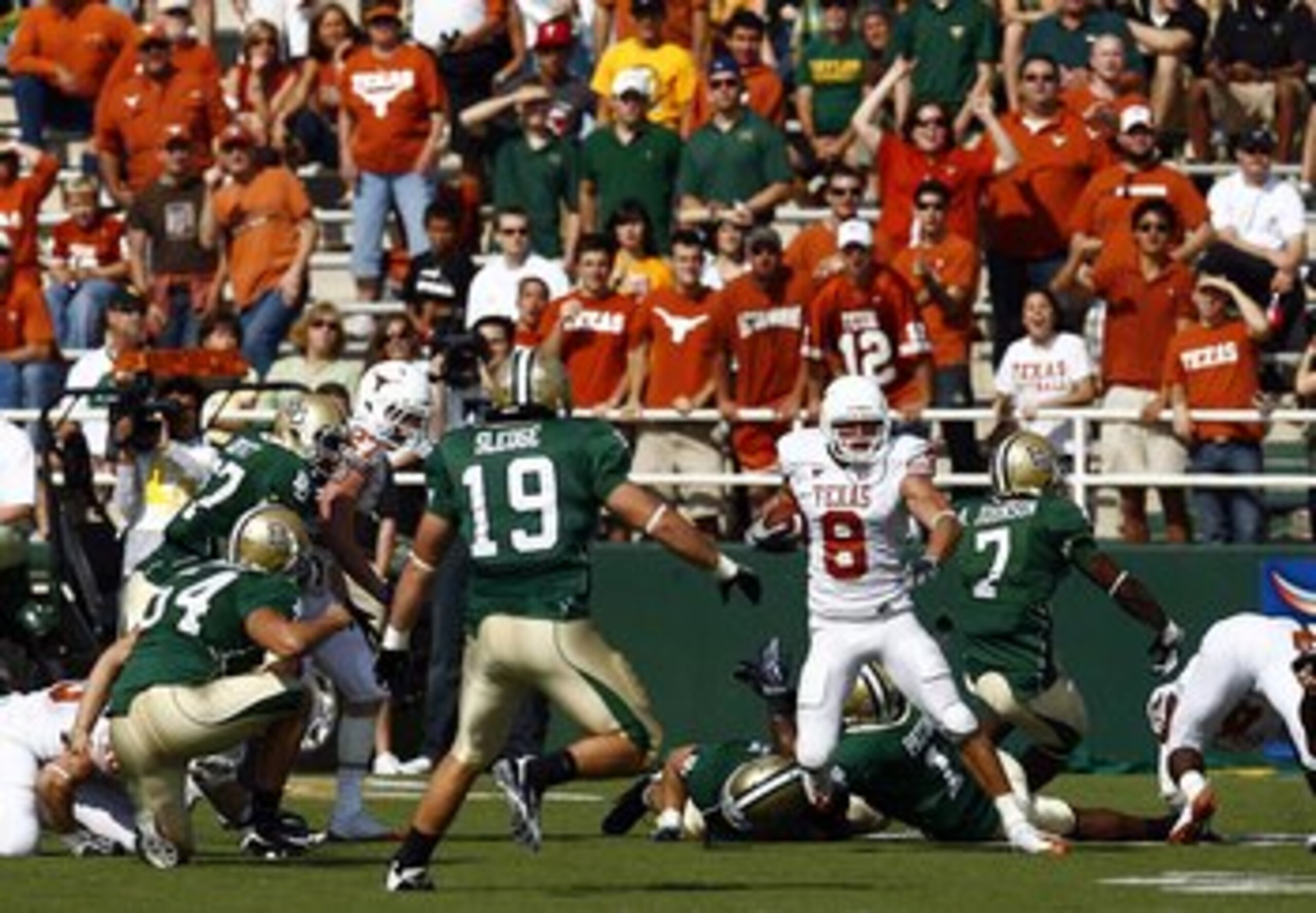 WACO, TX - NOVEMBER 14:  Wide receiver Jordan Shipley #8  of the Texas Longhorns carries the ball in the first half against the Baylor Bears on November 14, 2009 at Floyd Casey Stadium in Waco, Texas.  The Longhorns beat the Bears 47-14.  (Photo by Tom Pe