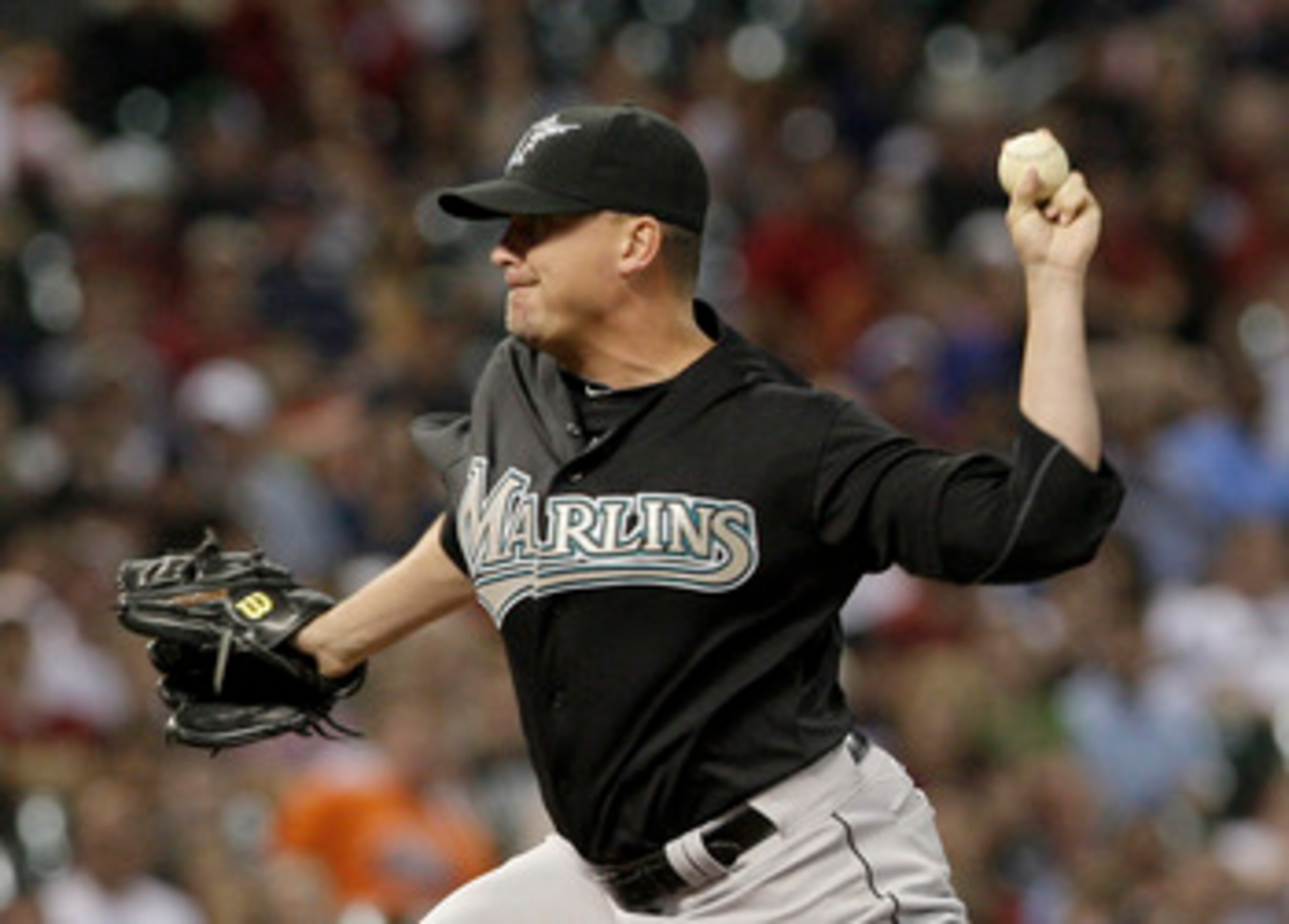 HOUSTON, TX - APRIL 09 : Relief pitcher Randy Choate #38 of the Florida Marlins in the sixth inning against  the Houston Astros in a MLB game on April 9, 2011 at Minute Maid Park in Houston, Texas. The Marlins won 7 to 5 . (Photo by Thomas B. Shea / Getty