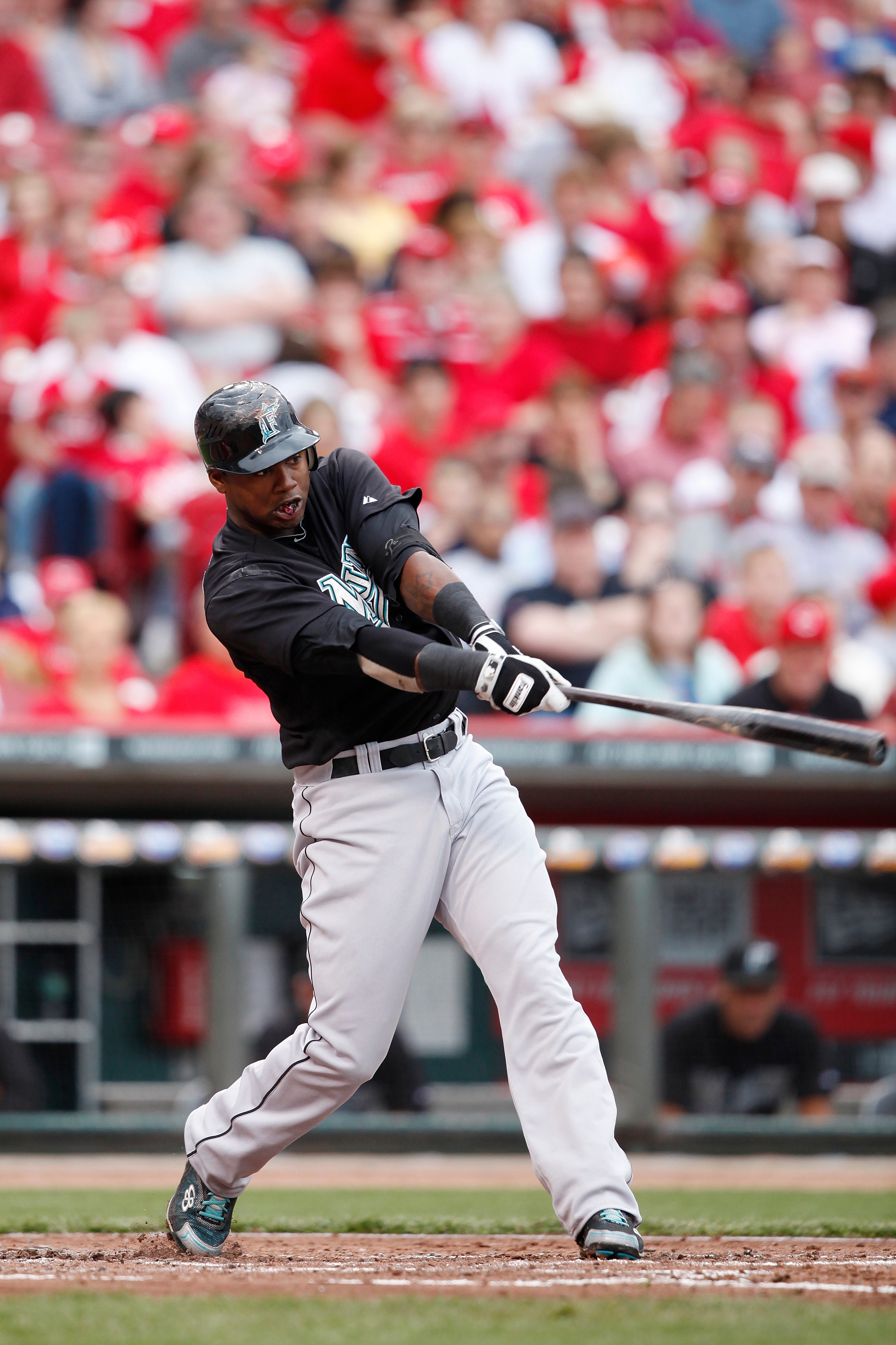 CINCINNATI, OH - MAY 1: Hanley Ramirez #2 of the Florida Marlins bats against the Cincinnati Reds at Great American Ball Park on May 1, 2011 in Cincinnati, Ohio. The Marlins defeated the Reds 9-5. (Photo by Joe Robbins/Getty Images)