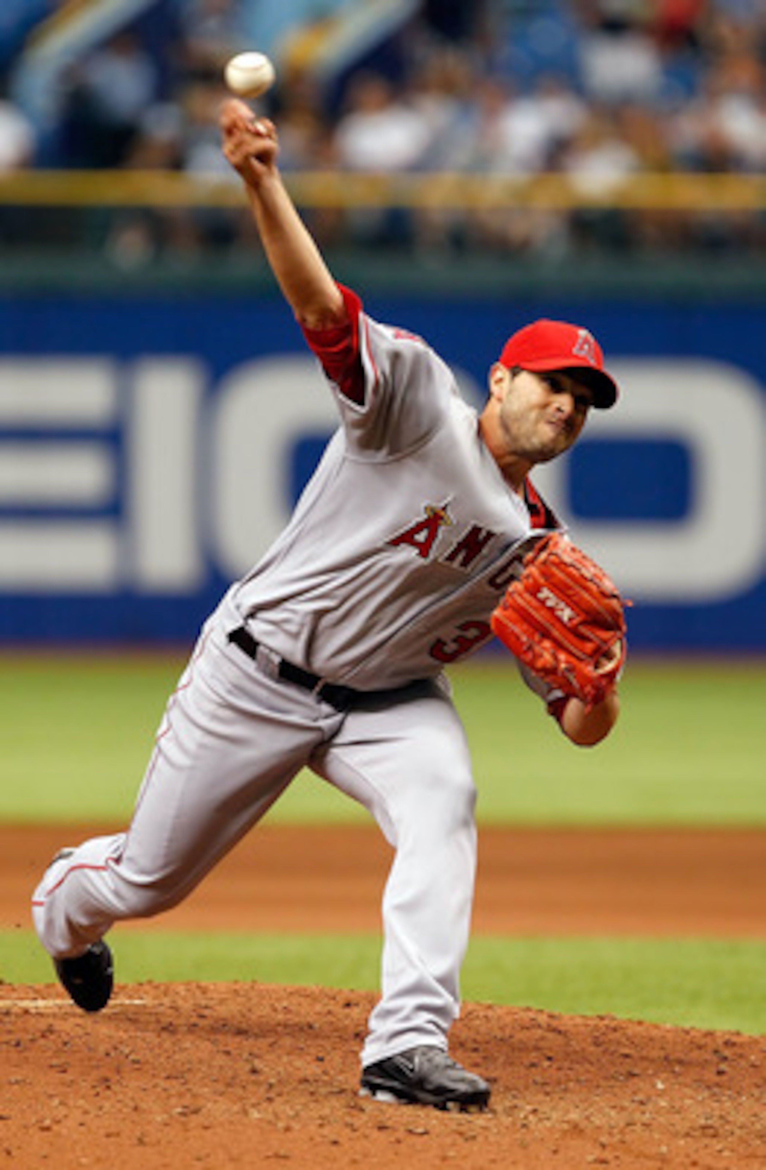 ST PETERSBURG, FL - APRIL 30:  :  Pitcher Joel Pineiro #35 of the Los Angeles Angels of Anaheim pitches against the Tampa Bay Rays during the game at Tropicana Field on April 30, 2011 in St. Petersburg, Florida.  (Photo by J. Meric/Getty Images)