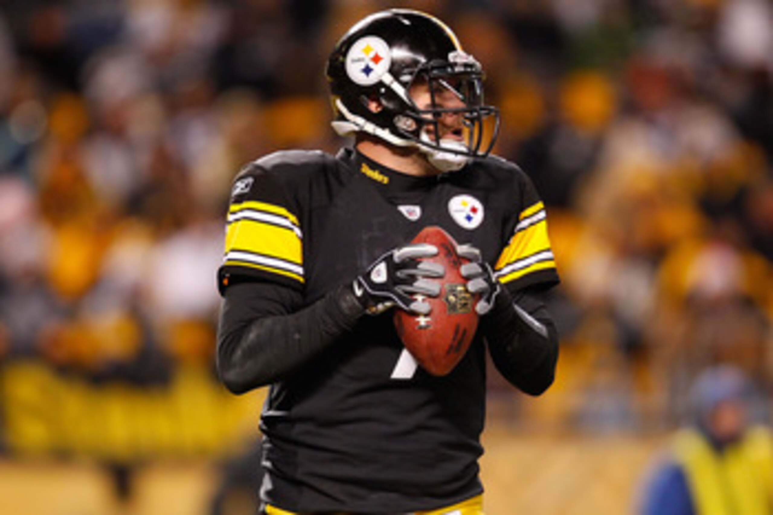 PITTSBURGH - DECEMBER 23:  Ben Roethlisberger #7 of the Pittsburgh Steelers drops back to pass during the game against the Carolina Panthers on December 23, 2010 at Heinz Field in Pittsburgh, Pennsylvania.  (Photo by Jared Wickerham/Getty Images)