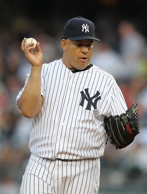 NEW YORK, NY - MAY 13:  Bartolo Colon #40 of the New York Yankees stands between pitches against the Boston Red Sox during their game on May 13, 2011 at Yankee Stadium in the Bronx borough of New York City.  (Photo by Al Bello/Getty Images)