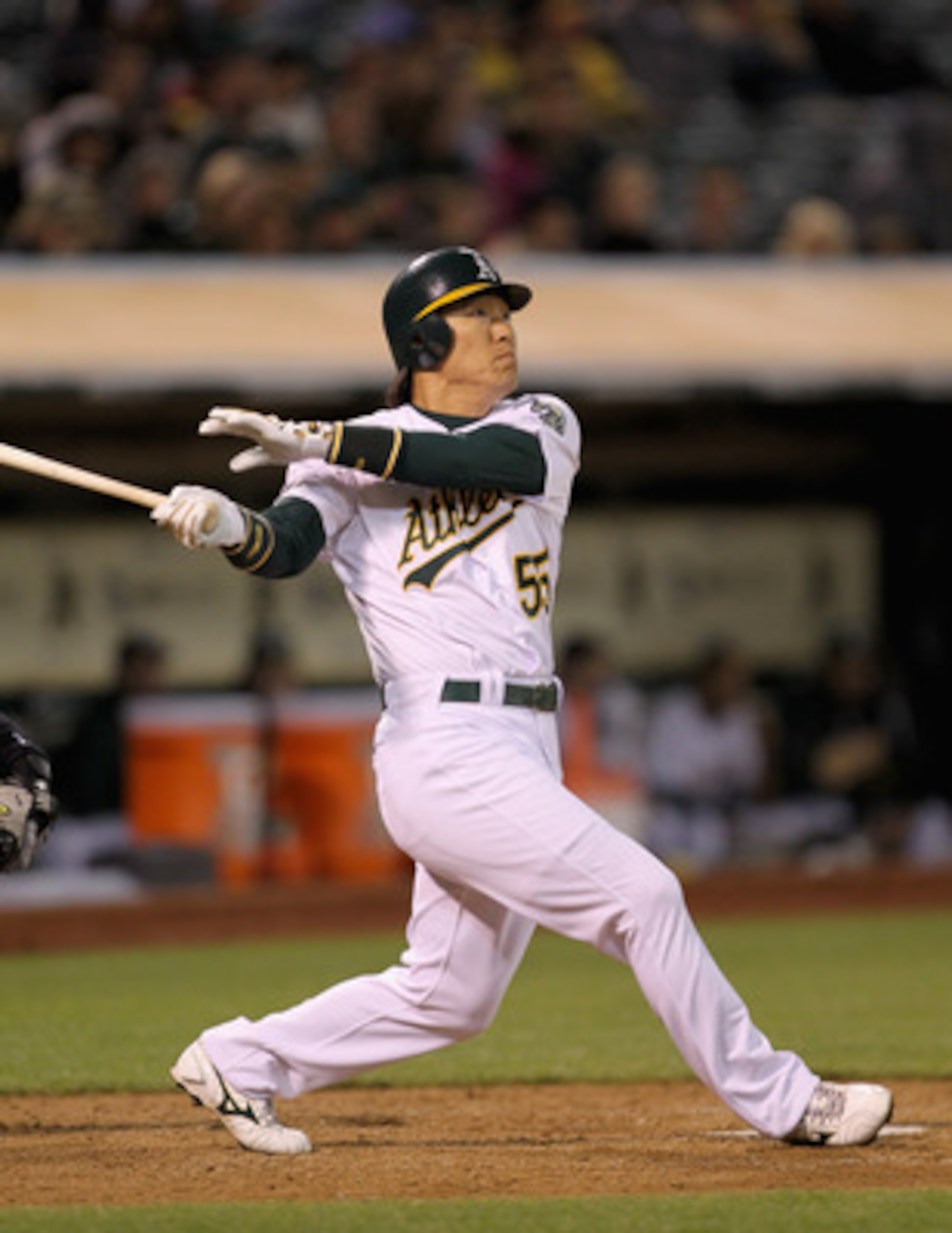 OAKLAND, CA - MAY 13:  Hideki Matsui #55 of the Oakland Athletics at bat against the Chicago White Sox at Oakland-Alameda County Coliseum on May 13, 2011 in Oakland, California.  (Photo by Ezra Shaw/Getty Images)