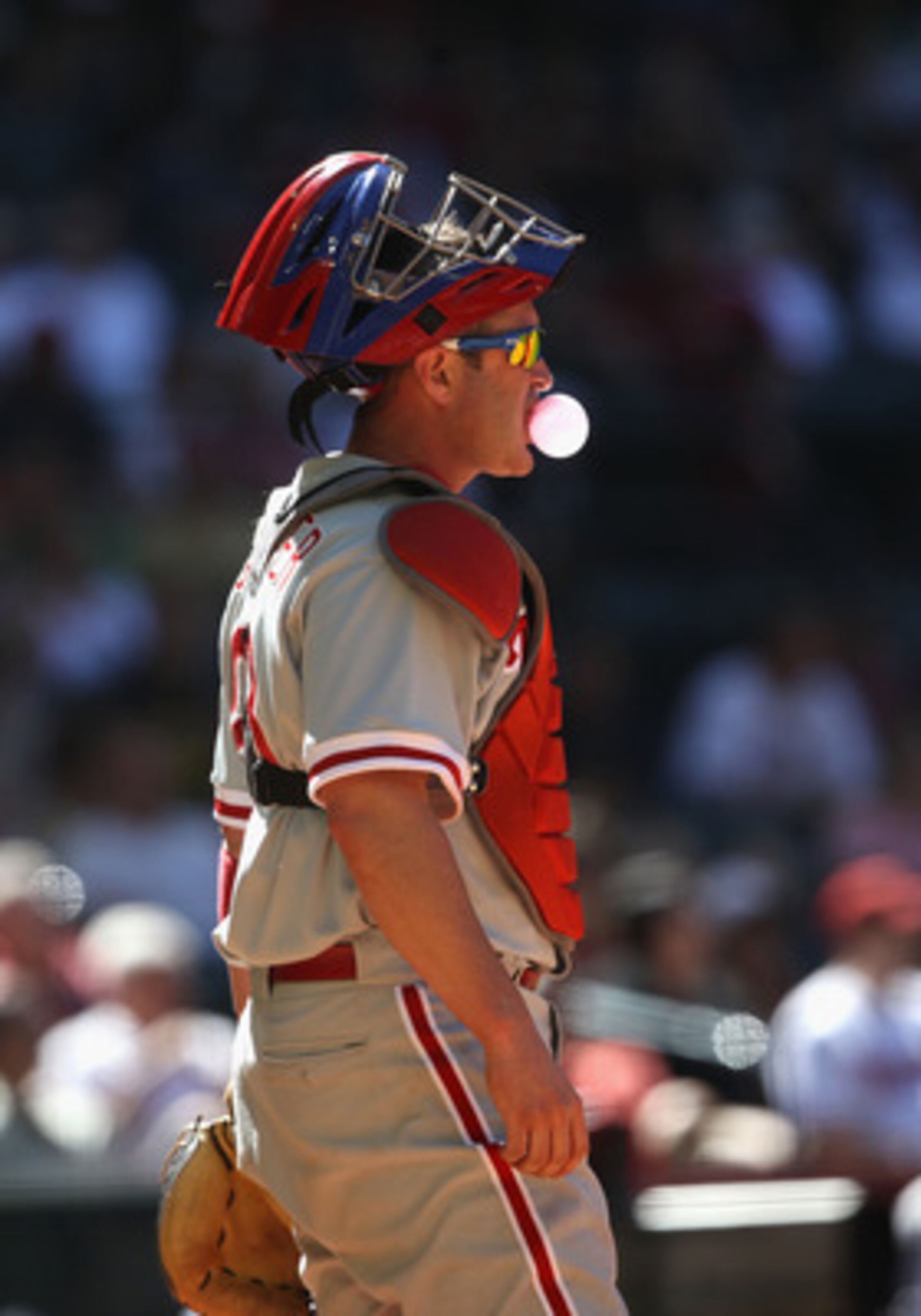 PHOENIX, AZ - APRIL 27:  Catcher Brian Schneider #23 of the Philadelphia Phillies in action during the Major League Baseball game against the Arizona Diamondbacks at Chase Field on April 27, 2011 in Phoenix, Arizona.  The Phillies defeated the Diamondback