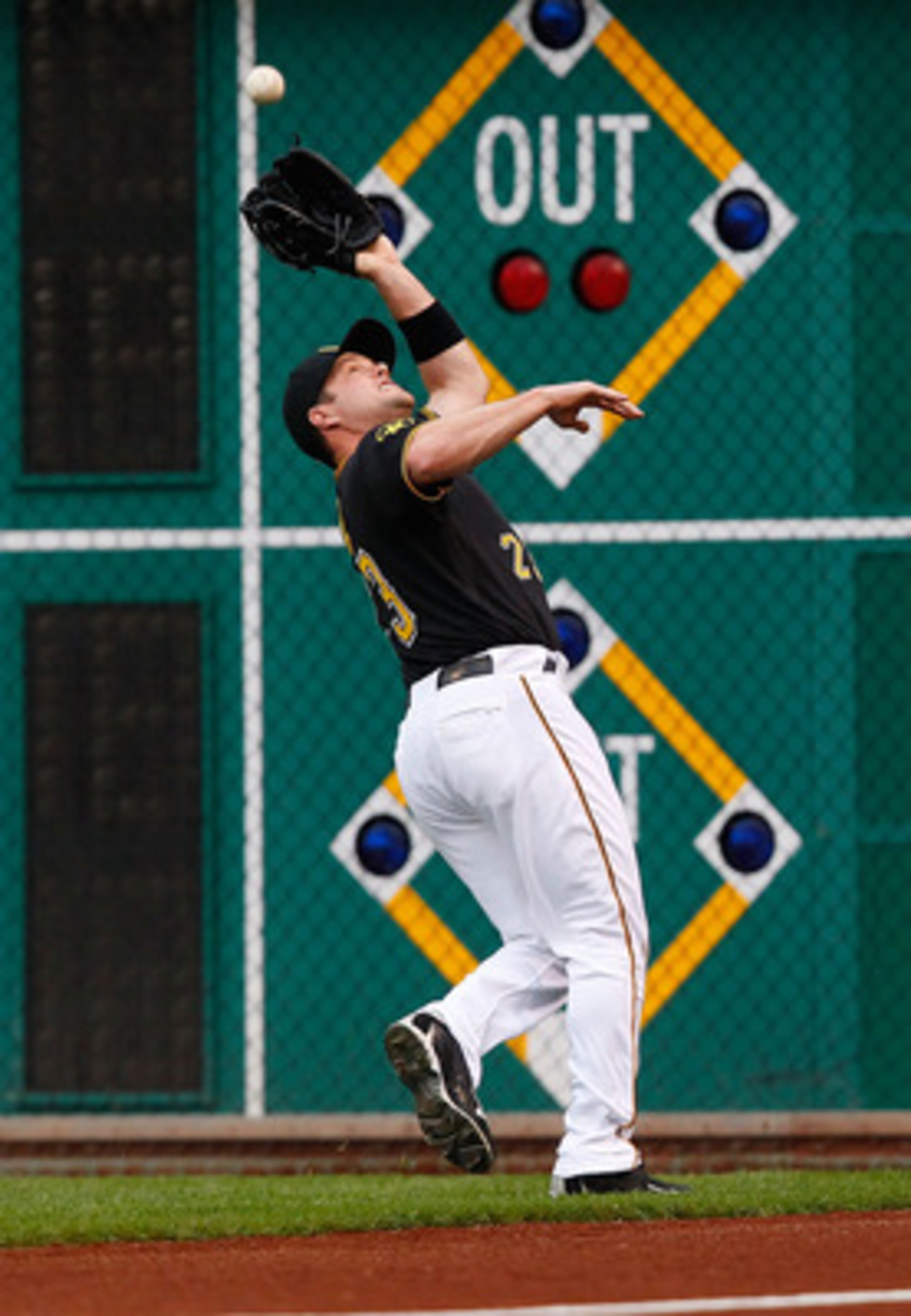 PITTSBURGH - MAY 06:  Matt Diaz #23 of the Pittsburgh Pirates makes a catch in right field against the Houston Astros during the game on May 6, 2011 at PNC Park in Pittsburgh, Pennsylvania.  (Photo by Jared Wickerham/Getty Images)