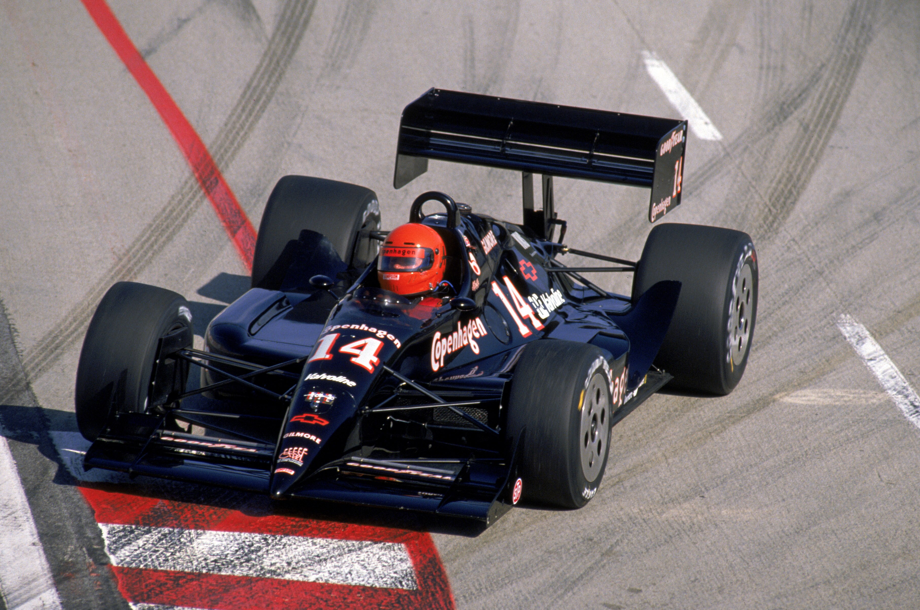 LONG BEACH, CA - APRIL 22:  Foyt/Copenhagen driver A.J. Foyt maneuvers his Lola T9000 around the track during the Toyota Grand Prix of Long Beach on the Long Beach Road Course in Long Beach, California on April 22, 1990.  (Photo by Ken Levine /Getty Image