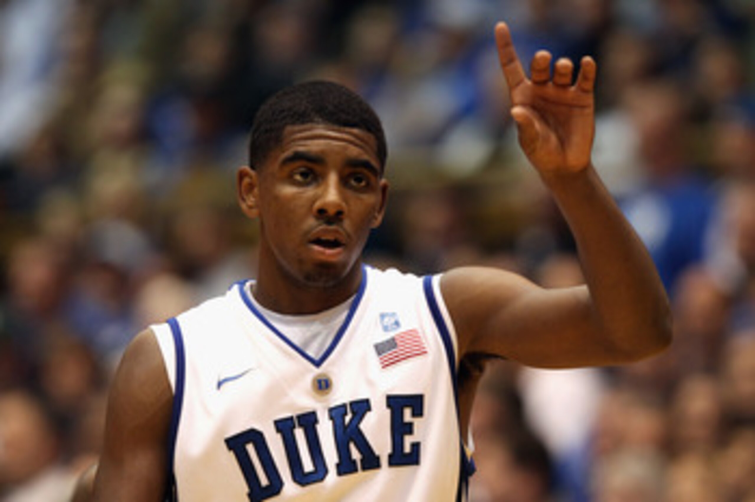 DURHAM, NC - DECEMBER 01:  Kyrie Irving #1 of the Duke Blue Devils watches on during their game against the Michigan State Spartans at Cameron Indoor Stadium on December 1, 2010 in Durham, North Carolina.  (Photo by Streeter Lecka/Getty Images)