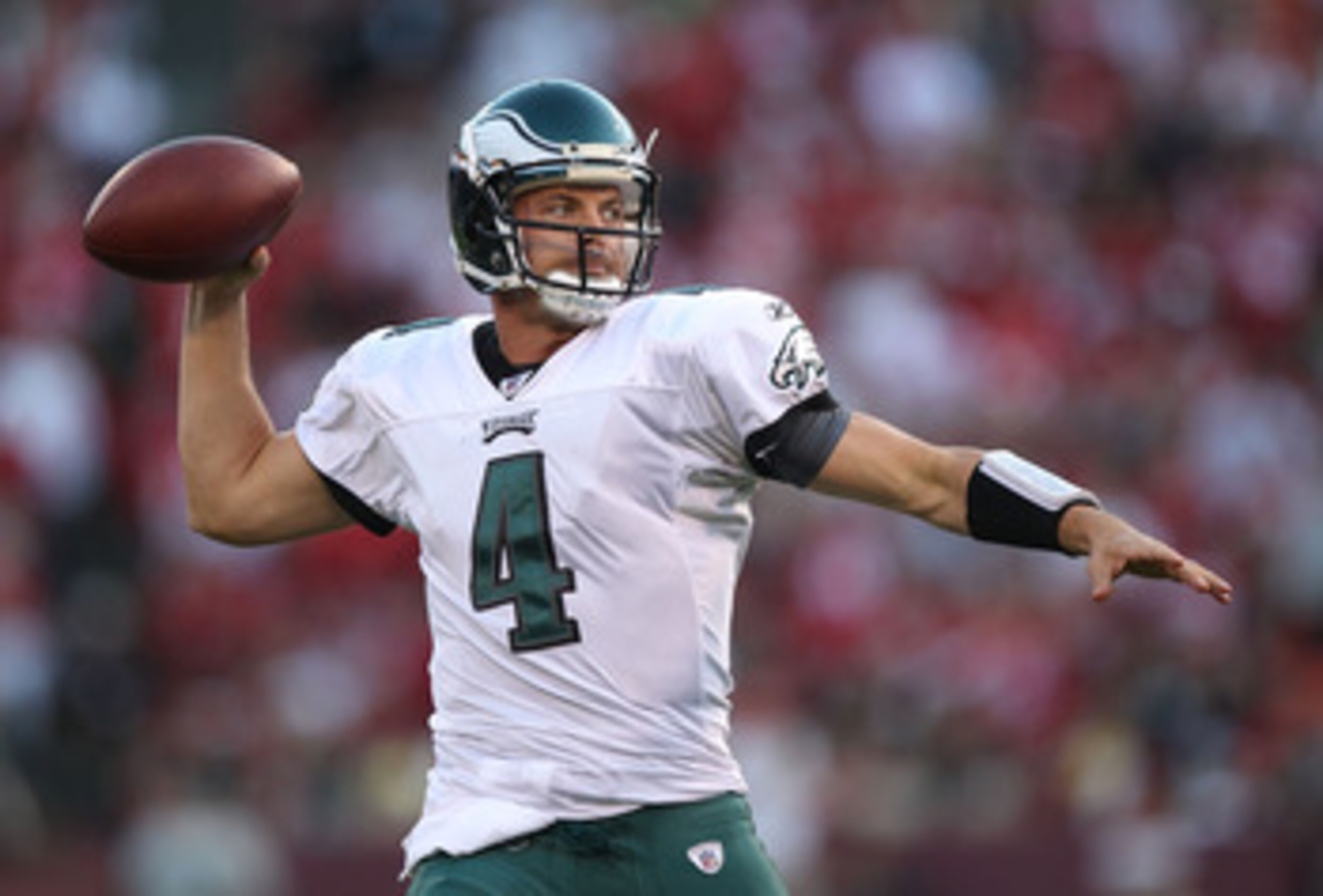 SAN FRANCISCO - OCTOBER 10: Kevin Kolb #4 of the Philadelphia Eagles passes against the San Francisco 49ers during an NFL game at Candlestick Park on October 10, 2010 in San Francisco, California.(Photo by Jed Jacobsohn/Getty Images) SAN FRANCISCO - OCTOBER 10: Kevin Kolb #4 of the Philadelphia Eagles passes against the San Francisco 49ers during an NFL game at Candlestick Park on October 10, 2010 in San Francisco, California.(Photo by Jed Jacobsohn/Getty Images)
