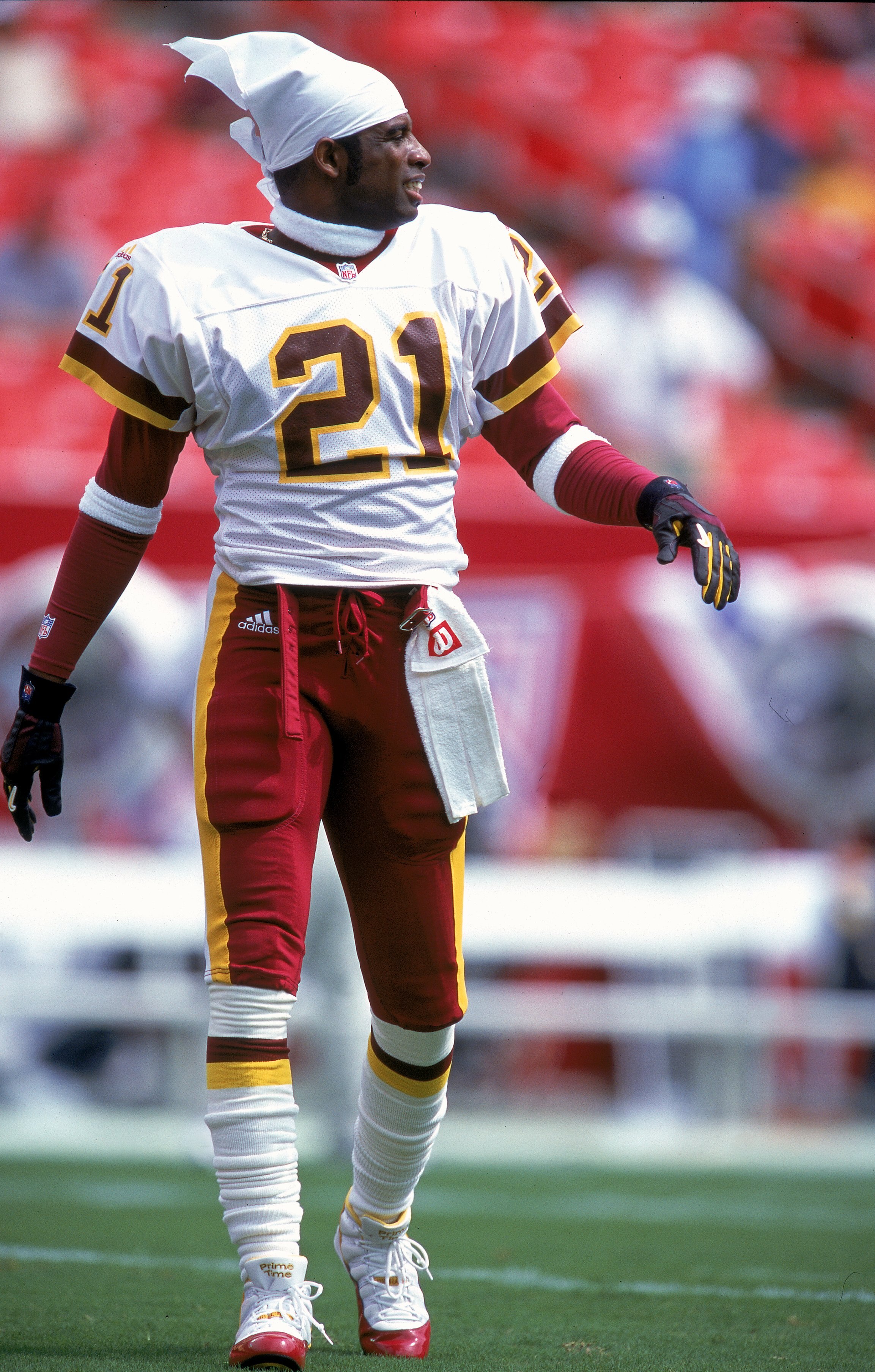 3 Sep 2000: Deion Sanders #21 of the Washington Redskins walks on the field during the game against the Carolina Panthers at the FedEx Field in Landover, Maryland. The Redskins defeated the Panthers 20-17.Mandatory Credit: Ezra O. Shaw /Allsport 3 Sep 2000: Deion Sanders #21 of the Washington Redskins walks on the field during the game against the Carolina Panthers at the FedEx Field in Landover, Maryland. The Redskins defeated the Panthers 20-17.Mandatory Credit: Ezra O. Shaw /Allsport