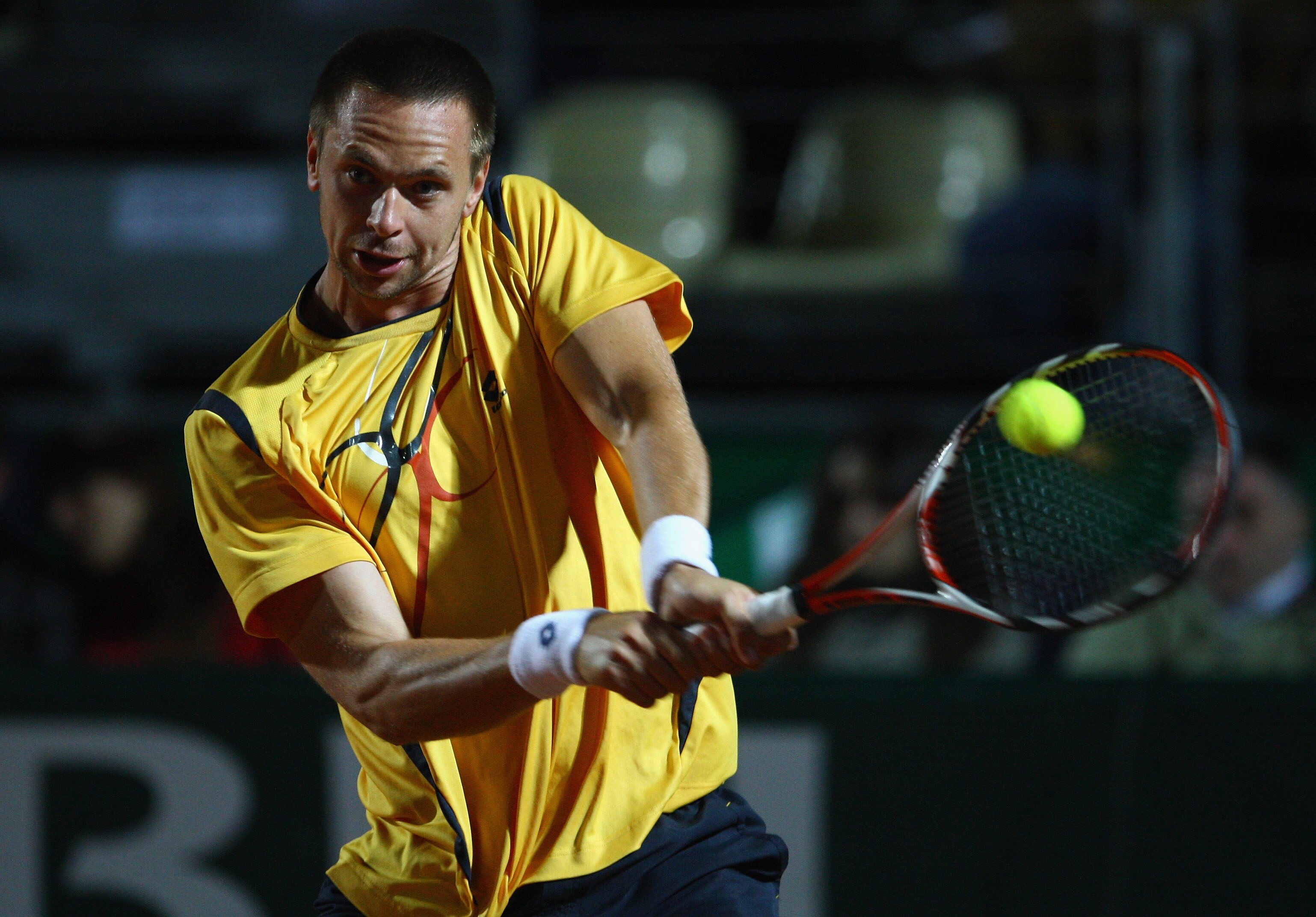 ROME - APRIL 30:  Robin Soderling of Sweden in action in his match against Rafael Nadal of Spain during day four of the Foro Italico Tennis Masters on April 30, 2009 in Rome, Italy.  (Photo by Julian Finney/Getty Images)