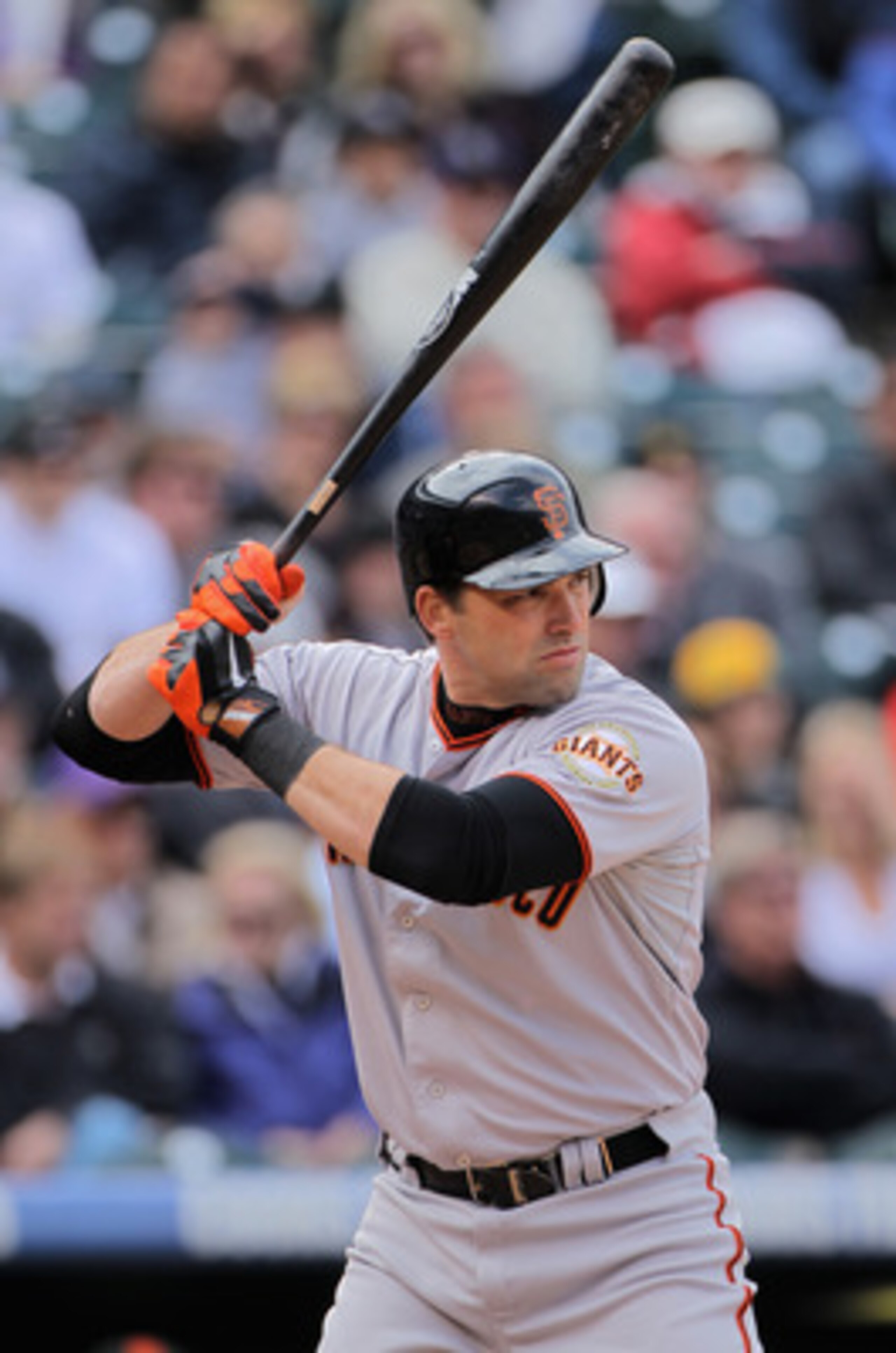 DENVER, CO - APRIL 20:  Mark DeRosa #7 of the San Francisco Giants takes an at bat against the Colorado Rockies at Coors Field on April 20, 2011 in Denver, Colorado.  (Photo by Doug Pensinger/Getty Images)