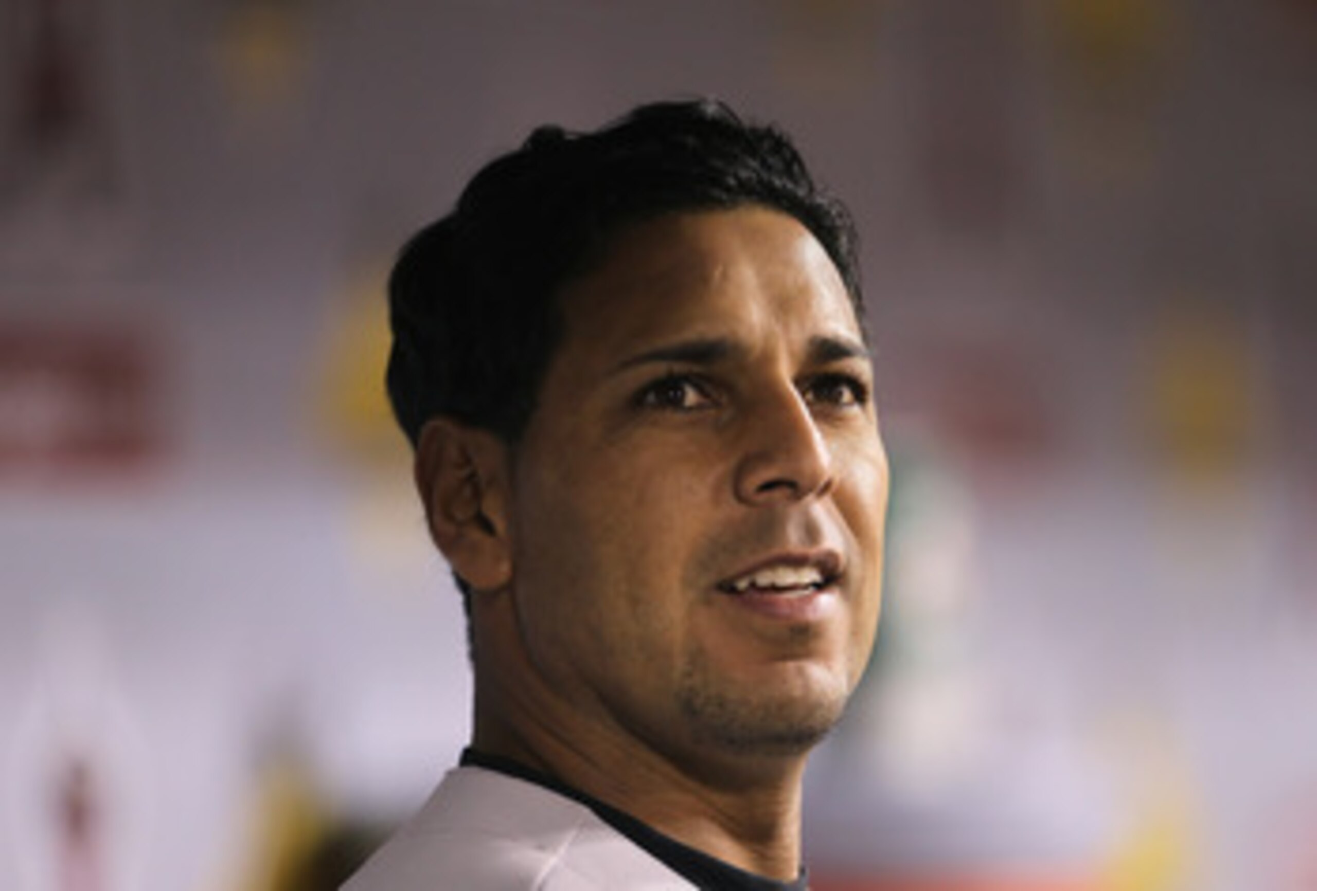 ANAHEIM, CA - APRIL 08:  Juan Rivera #20 of the Toronto Blue Jays looks on from the dugout against the Los Angeles Angels of Anaheim at Angel Stadium of Anaheim on April 8, 2011 in Anaheim, California.  (Photo by Jeff Gross/Getty Images)