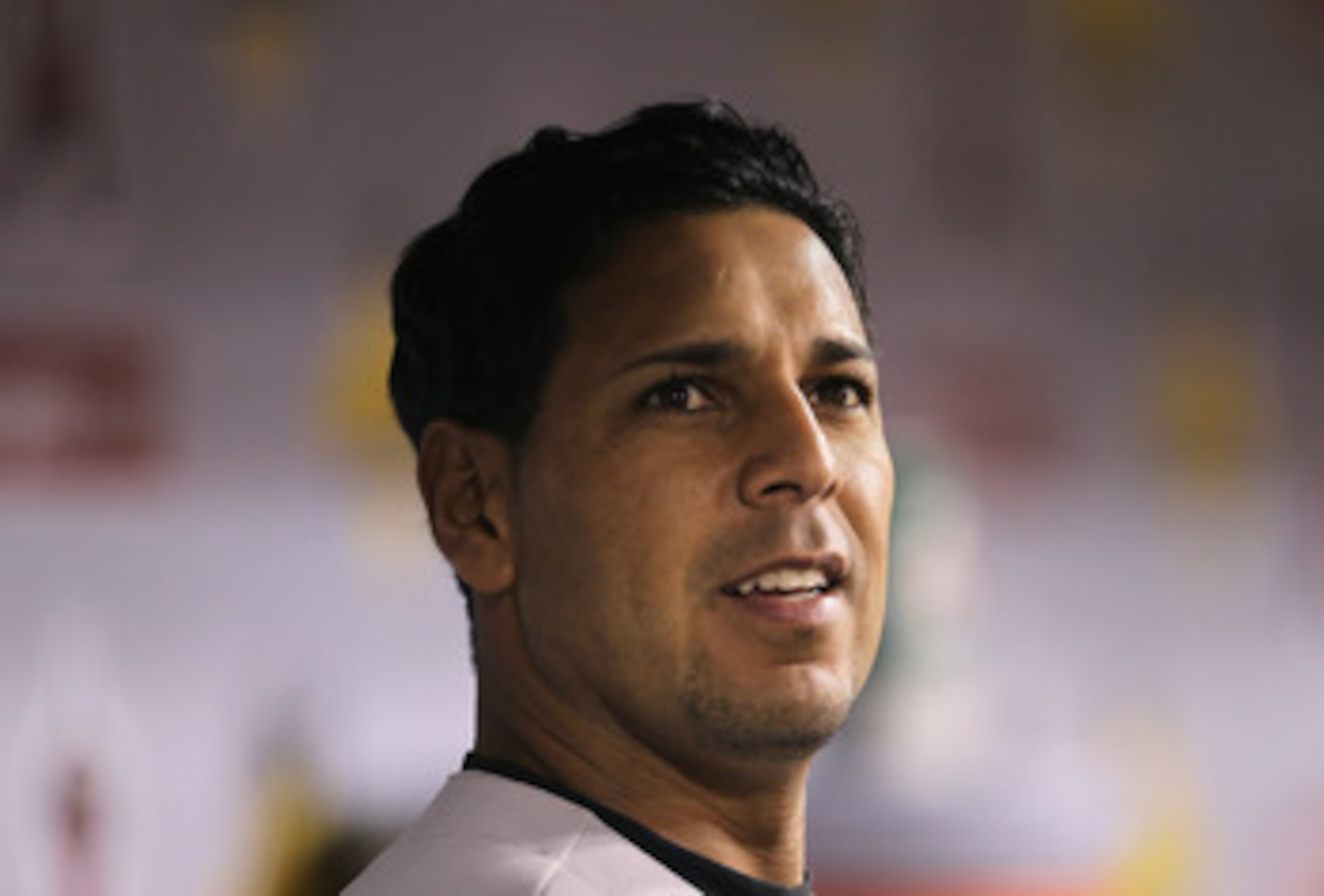 ANAHEIM, CA - APRIL 08:  Juan Rivera #20 of the Toronto Blue Jays looks on from the dugout against the Los Angeles Angels of Anaheim at Angel Stadium of Anaheim on April 8, 2011 in Anaheim, California.  (Photo by Jeff Gross/Getty Images)