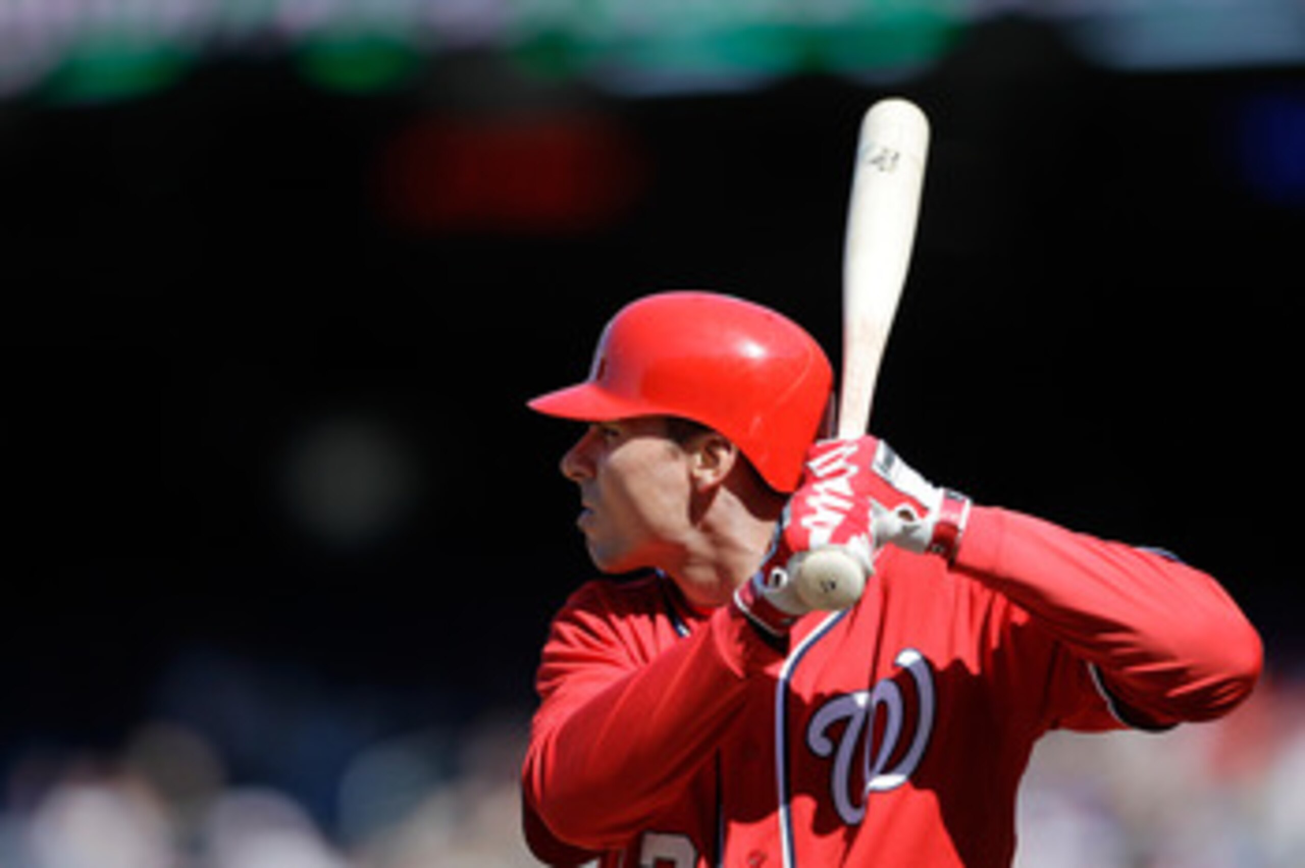 WASHINGTON, DC - APRIL 17: Rick Ankiel #43 of the Washington Nationals at the plate against the Milwaukee Brewers at Nationals Park on April 17, 2011 in Washington, DC.  (Photo by Rob Carr/Getty Images)