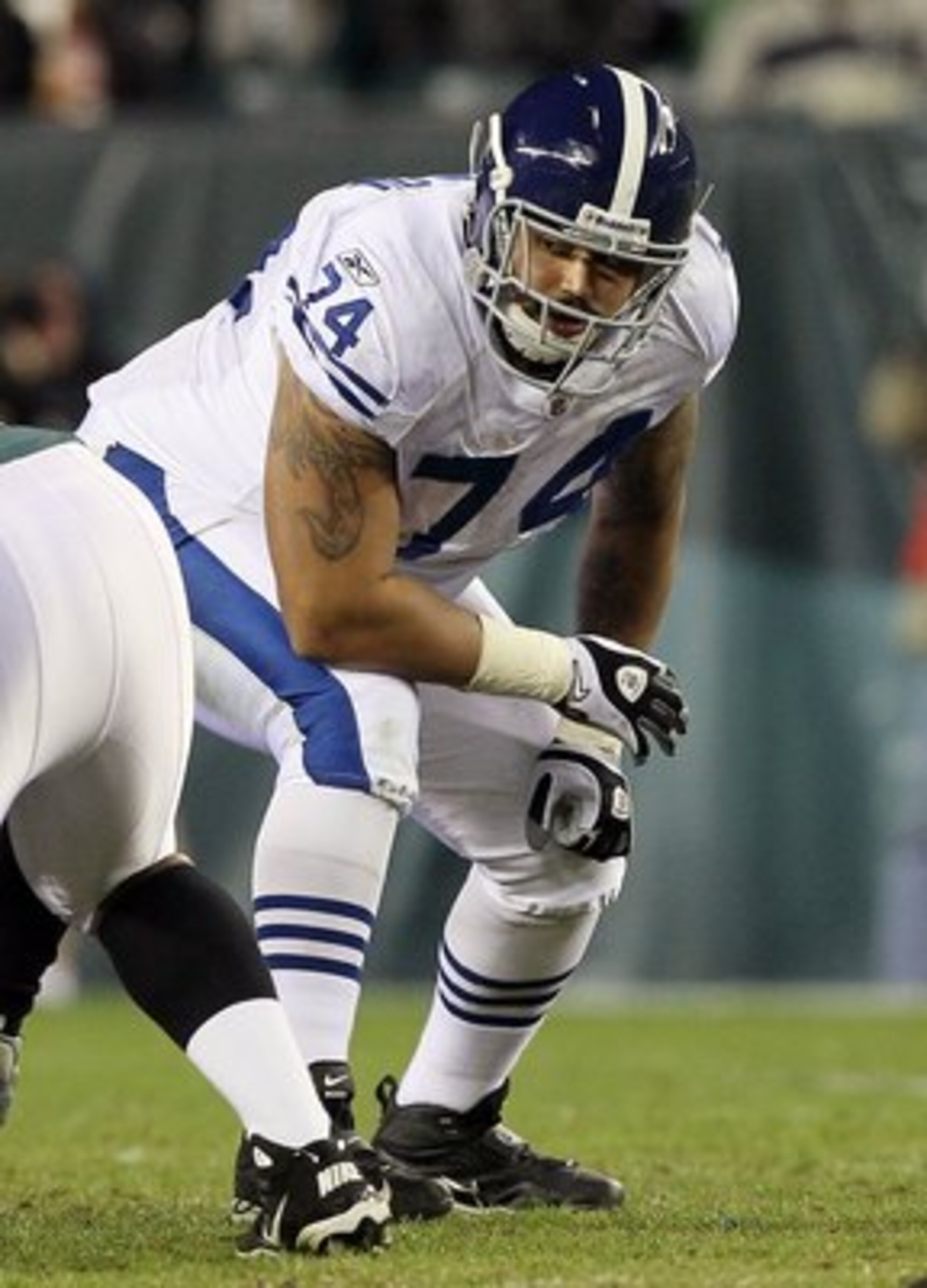 PHILADELPHIA - NOVEMBER 07: Charlie Johnson #74 of the Indianapolis Colts against the Philadelphia Eagles on November 7, 2010 at Lincoln Financial Field in Philadelphia, Pennsylvania. (Photo by Jim McIsaac/Getty Images) PHILADELPHIA - NOVEMBER 07: Charlie Johnson #74 of the Indianapolis Colts against the Philadelphia Eagles on November 7, 2010 at Lincoln Financial Field in Philadelphia, Pennsylvania. (Photo by Jim McIsaac/Getty Images)