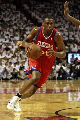 MIAMI, FL - APRIL 16: Forward Thaddeus Young #21 of the Philadelphia 76ers drives against the Miami Heat at the American Airlines Arena in Game One of the Eastern Conference Quarterfinals in the 2011 NBA Playoffs on April 16, 2011 in Miami, Florida.The H MIAMI, FL - APRIL 16: Forward Thaddeus Young #21 of the Philadelphia 76ers drives against the Miami Heat at the American Airlines Arena in Game One of the Eastern Conference Quarterfinals in the 2011 NBA Playoffs on April 16, 2011 in Miami, Florida.The H
