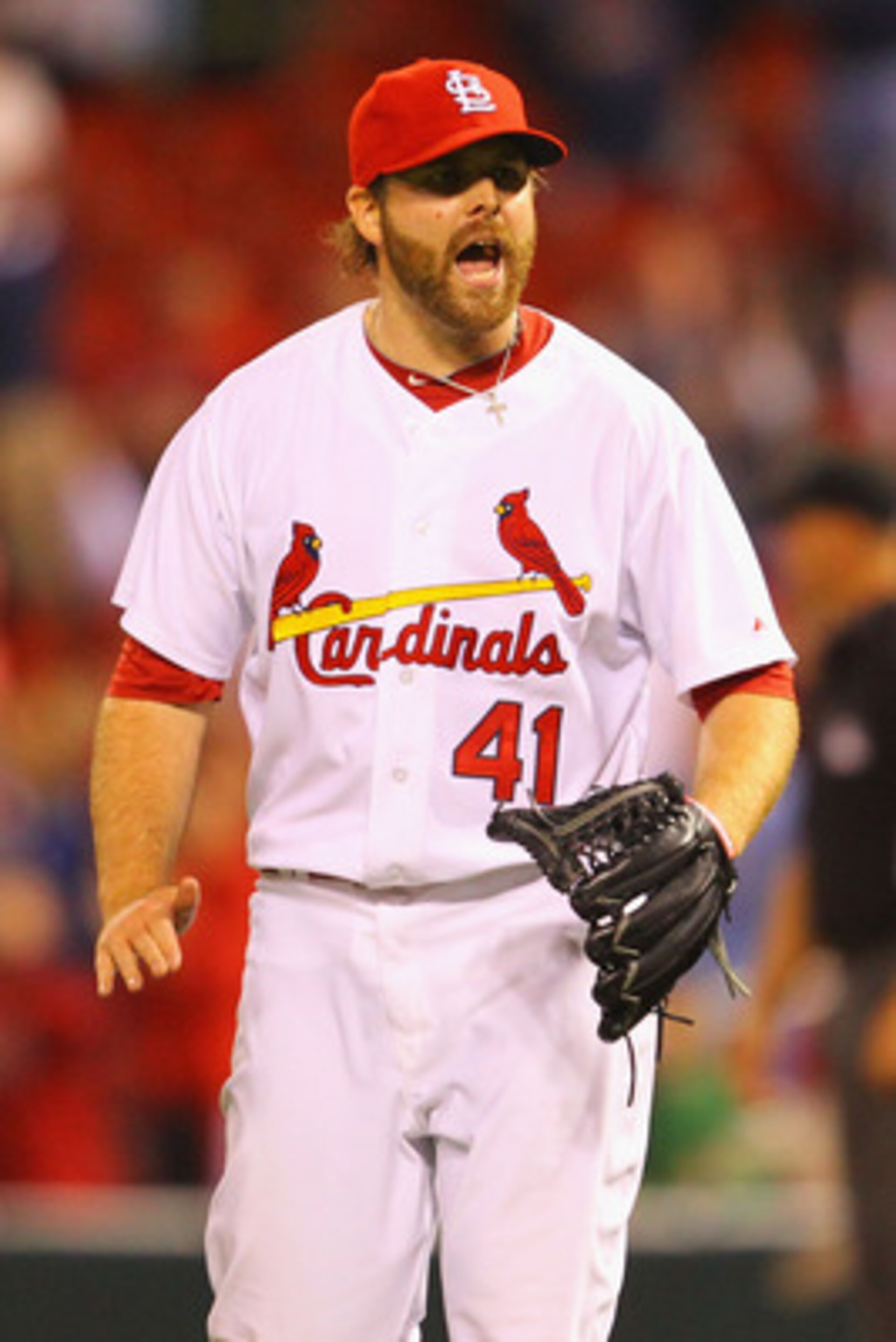 ST. LOUIS, MO - APRIL 22: Reliever Mitchell Boggs #41 of the St. Louis Cardinals celebrates a victory over the Cincinnati Reds at Busch Stadium on April 22, 2011 in St. Louis, Missouri. (Photo by Dilip Vishwanat/Getty Images) ST. LOUIS, MO - APRIL 22: Reliever Mitchell Boggs #41 of the St. Louis Cardinals celebrates a victory over the Cincinnati Reds at Busch Stadium on April 22, 2011 in St. Louis, Missouri. (Photo by Dilip Vishwanat/Getty Images)