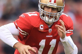SAN FRANCISCO, CA - JANUARY 02:    Alex Smith #11 of the San Francisco 49ers runs against the Arizona Cardinals during an NFL game at Candlestick Park on January 2, 2011 in San Francisco, California.  (Photo by Jed Jacobsohn/Getty Images)