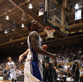DURHAM, NC - DECEMBER 01:  Kyrie Irving #1 of the Duke Blue Devils during their game against the Michigan State Spartans at Cameron Indoor Stadium on December 1, 2010 in Durham, North Carolina.  (Photo by Streeter Lecka/Getty Images)