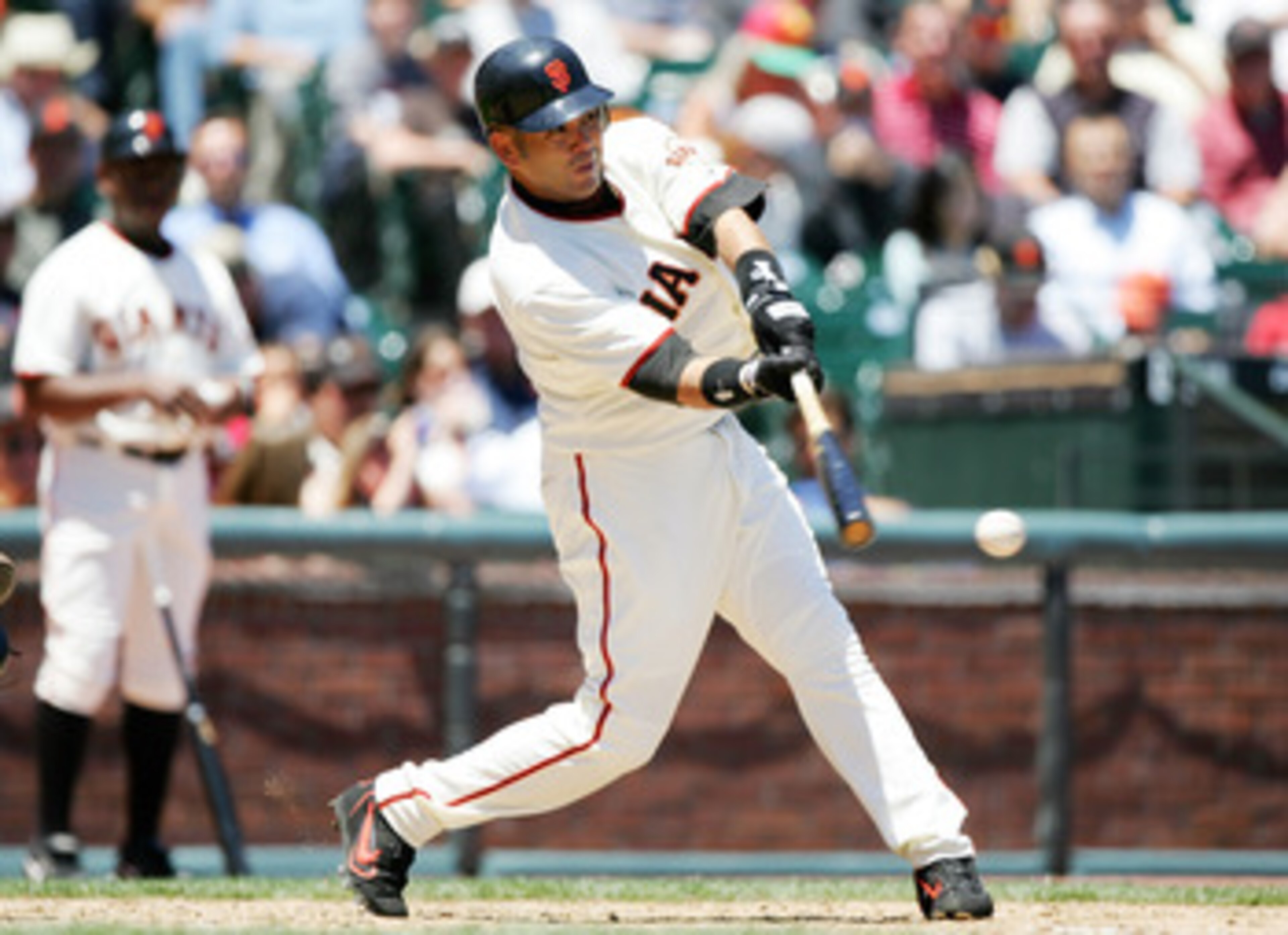 SAN FRANCISCO - JUNE 9:  Edgardo Alfonzo #12 of the San Francisco Giants bats during the Interleague game against the Kansas City Royals at SBC Park on June 9, 2005 in San Francisco, California.  (Photo by Jed Jacobsohn/Getty Images)