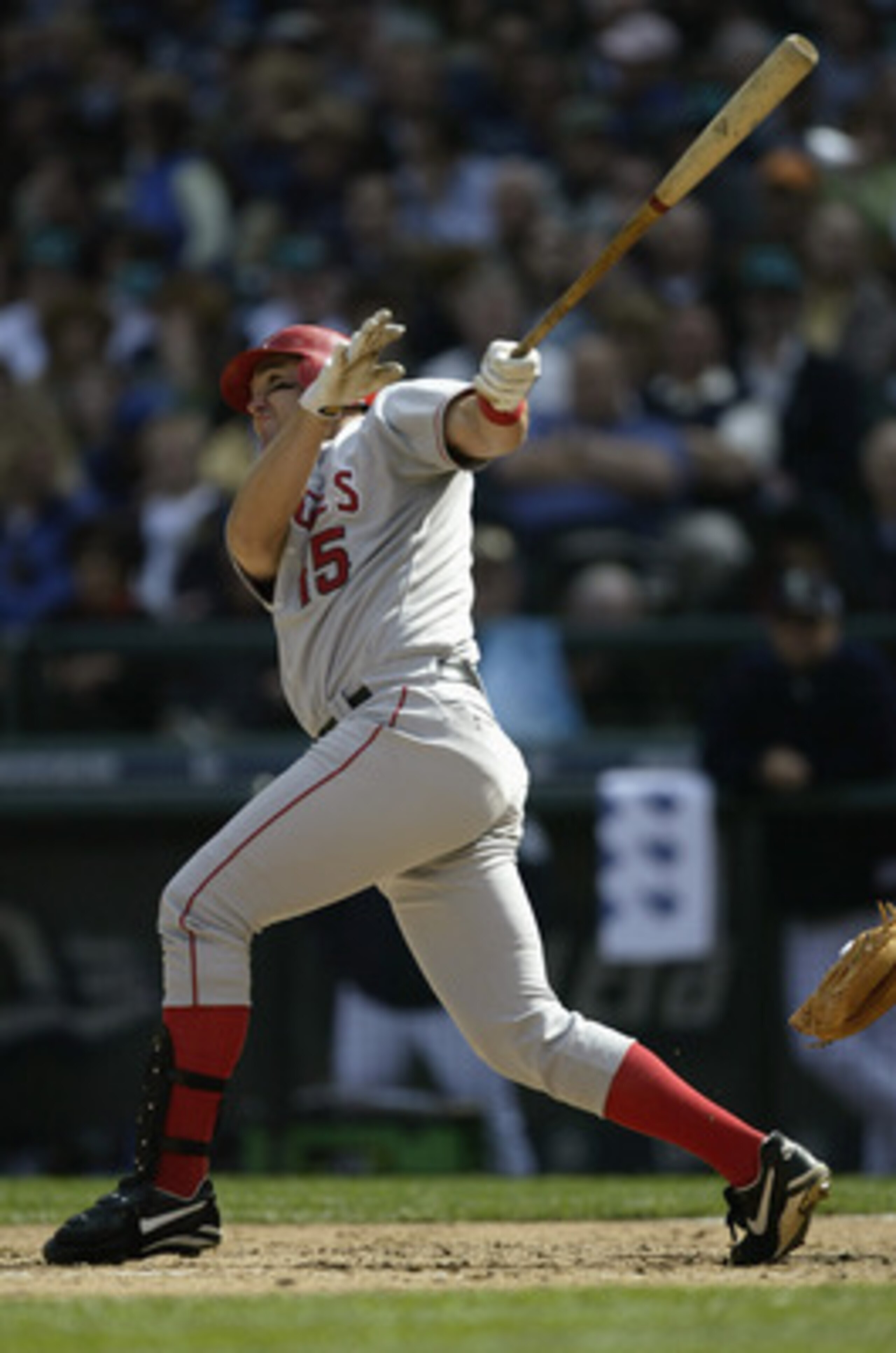 SEATTLE - APRIL 6: Designated hitter Tim Salmon #15 of the Anaheim Angels swings during the game against the Seattle Mariners on April 6, 2004 at Safeco Field in Seattle, Washington. The Angels won the season opener 10-5. (Photo by Otto Greule Jr/Getty SEATTLE - APRIL 6: Designated hitter Tim Salmon #15 of the Anaheim Angels swings during the game against the Seattle Mariners on April 6, 2004 at Safeco Field in Seattle, Washington. The Angels won the season opener 10-5. (Photo by Otto Greule Jr/Getty