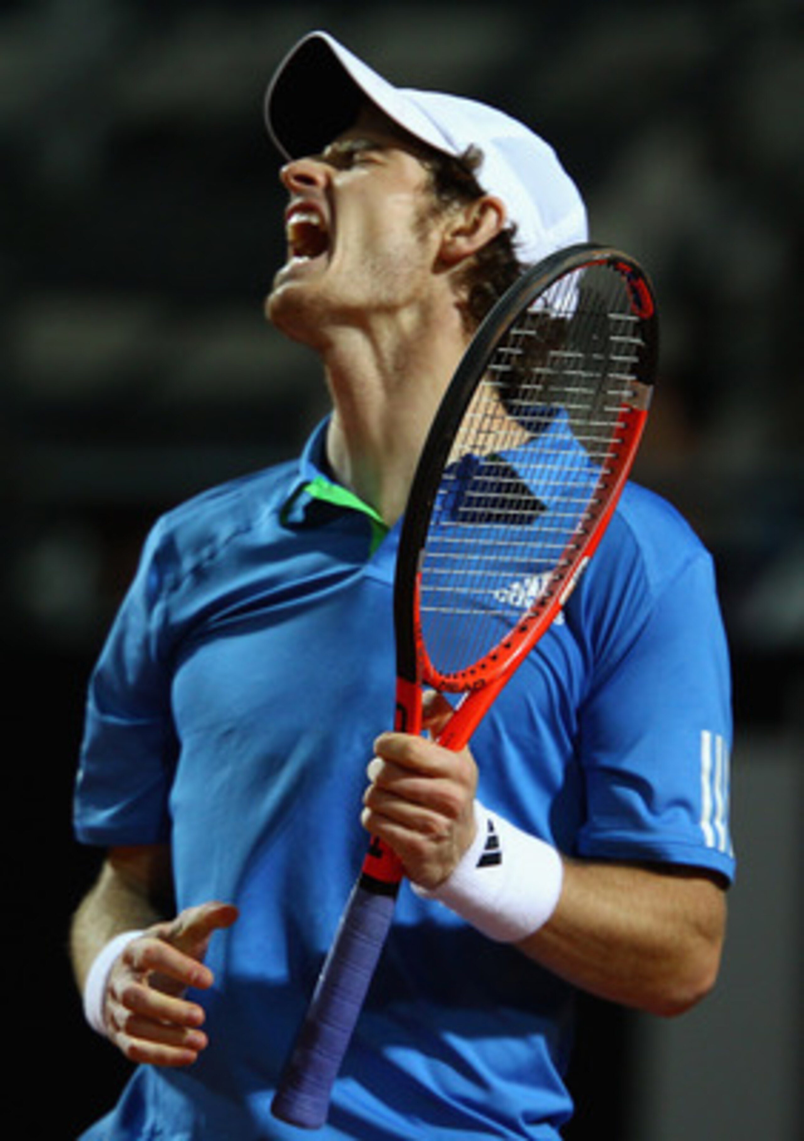 ROME, ITALY - MAY 14:  Andy Murray of Great Britain shows his frustrations after a point during his semi final match against Novak Djokovic of Serbia during day seven of the Internazoinali BNL D'Italia at the Foro Italico Tennis Centre  on May 14, 2011 in