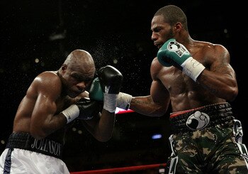 TAMPA, FLORIDA - APRIL 12:   Action between Chad Dawson (R) and  Glen Johnson during the WBC Light Heavyweight title fight on Saturday April 12, 2008 at St. Pete Times Forum, Tampa, Florida.  (Photo by John Gichigi/Getty Images)