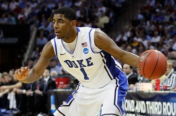CHARLOTTE, NC - MARCH 20:  Kyrie Irving #1 of the Duke Blue Devils moves the ball while taking on the Michigan Wolverines during the third round of the 2011 NCAA men's basketball tournament at Time Warner Cable Arena on March 20, 2011 in Charlotte, North