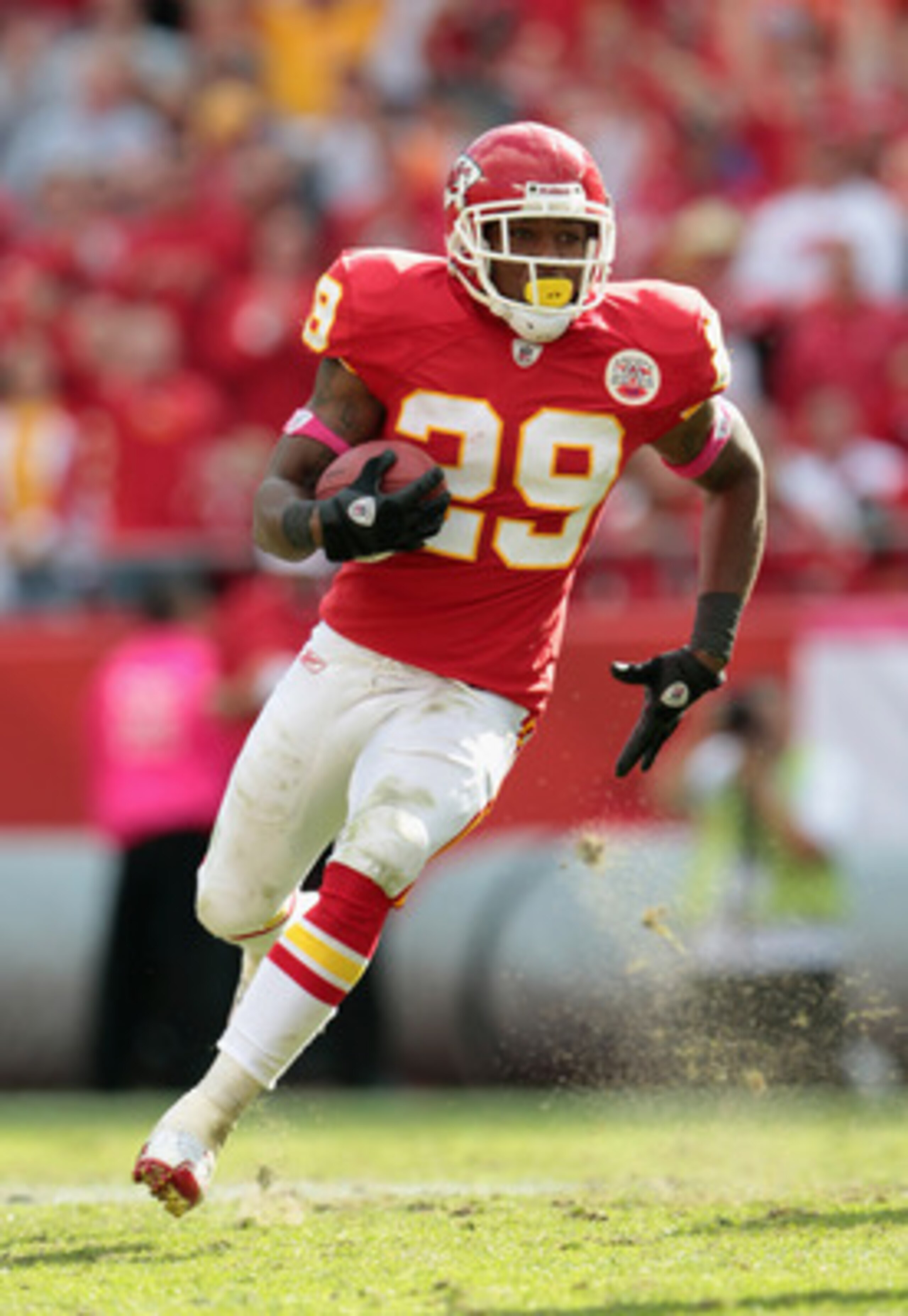KANSAS CITY, MO - OCTOBER 24:  Safety Eric Berry #29 of the Kansas City Chiefs carries the ball after making an interception during the game against the Jacksonville Jaguars on October 24, 2010 at Arrowhead Stadium in Kansas City, Missouri.  (Photo by Jam