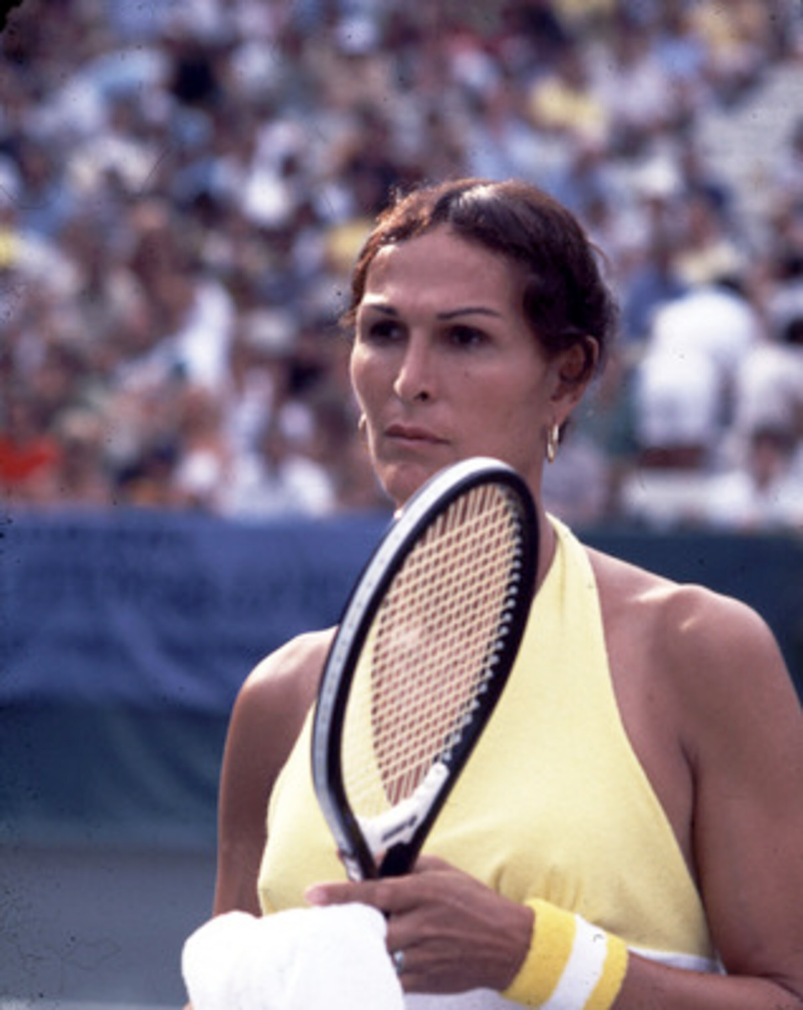 373052 02: Tennis player Renee Richards on the tennis court, July 1977. (Photo by Gaffney/Liaison)