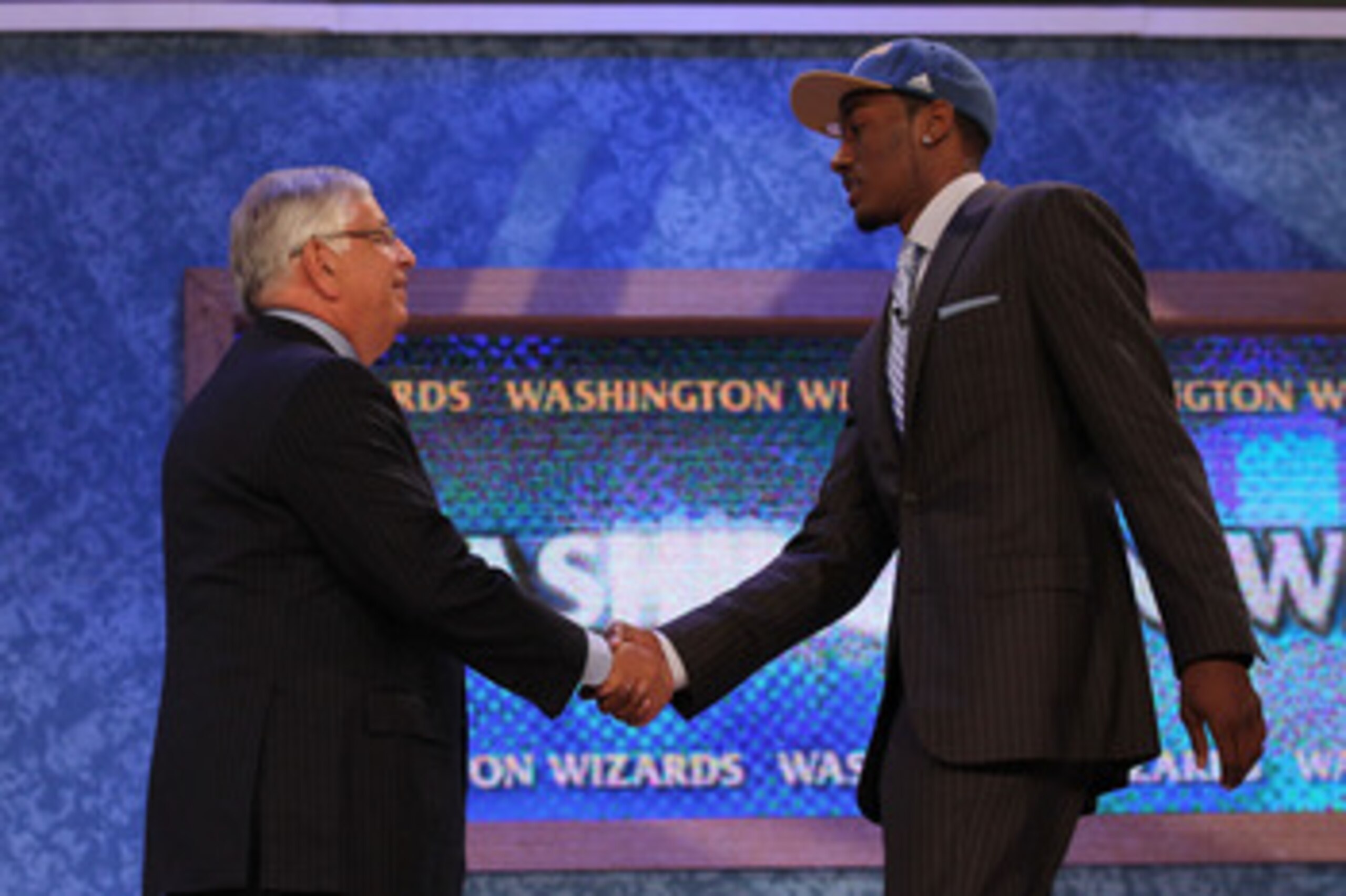 NEW YORK - JUNE 24:  John Wall of Kentucky stands with NBA Commisioner David Stern after being drafted with the first pick by the Washington Wizards at Madison Square Garden on June 24, 2010 in New York City.  NOTE TO USER: User expressly acknowledges and