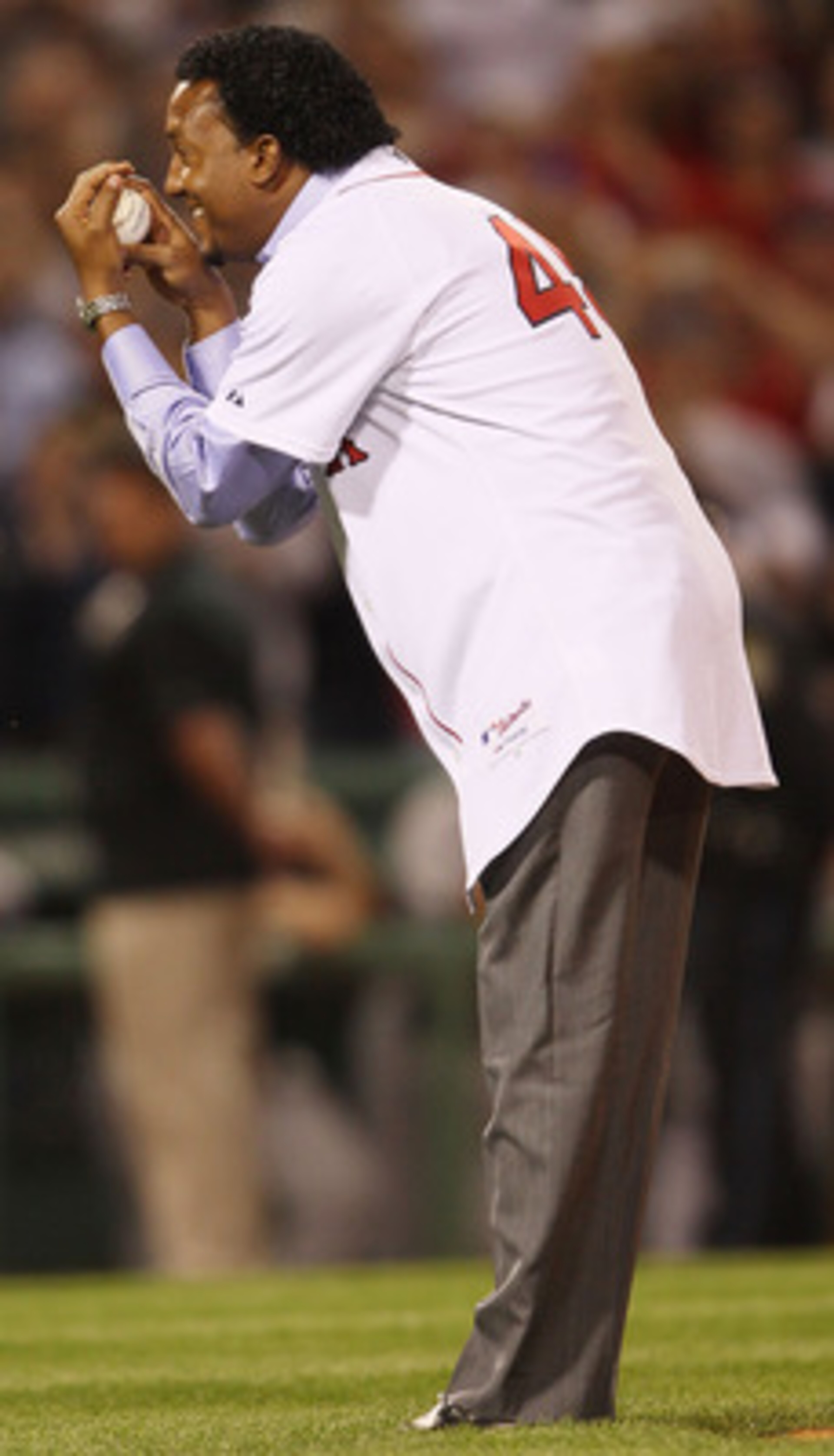 BOSTON - APRIL 04: Former Boston Red Sox pitcher Pedro Martinez throws out the ceremonial first pitch before the game againt the New York Yankees on April 4, 2010 during Opening Night at Fenway Park in Boston, Massachusetts. (Photo by Elsa/Getty Images) BOSTON - APRIL 04: Former Boston Red Sox pitcher Pedro Martinez throws out the ceremonial first pitch before the game againt the New York Yankees on April 4, 2010 during Opening Night at Fenway Park in Boston, Massachusetts. (Photo by Elsa/Getty Images)